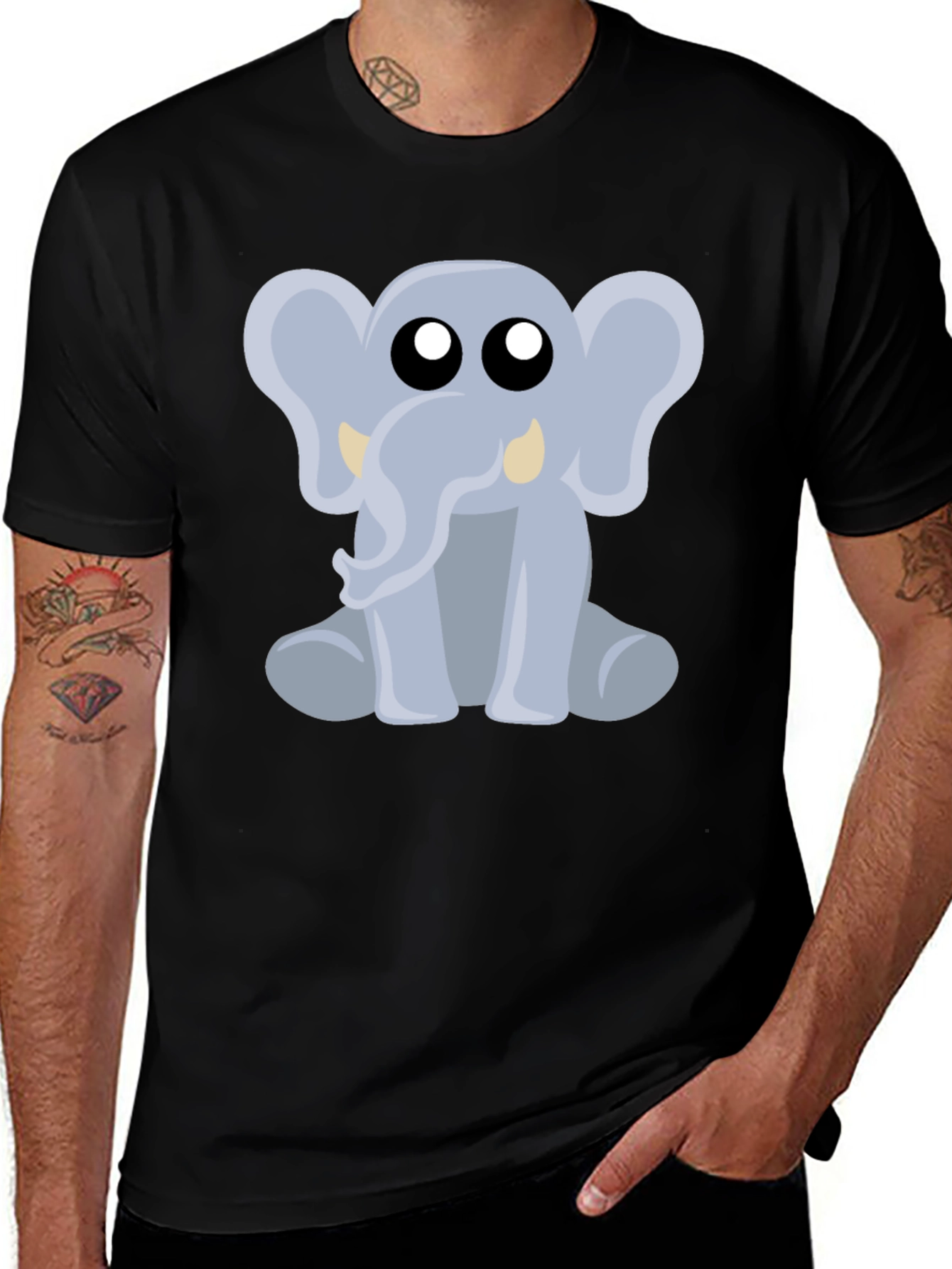 Variant 7 of Cute Elephant Graphic Tee - Black Cotton Shirt