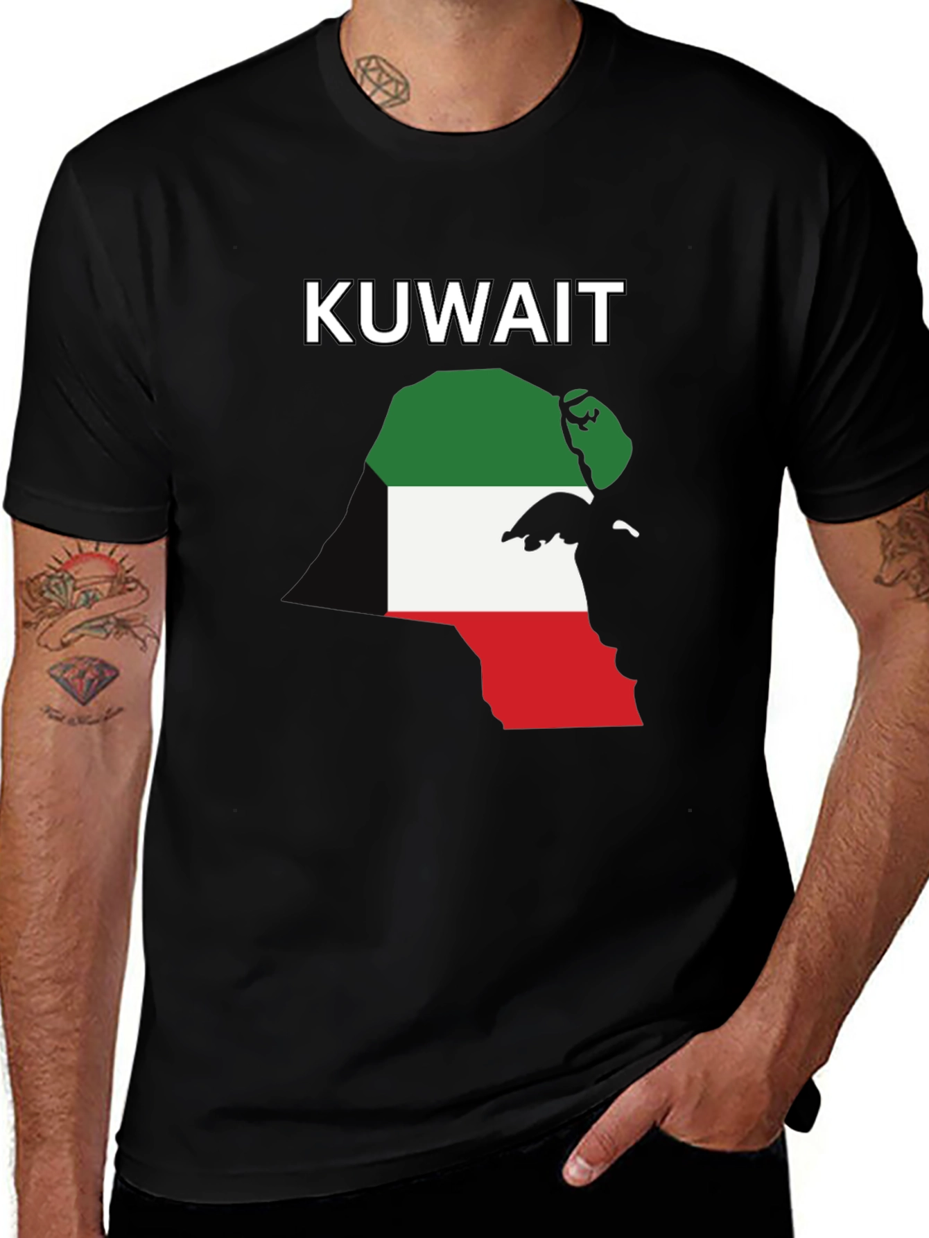 Variant 10 of Kuwait Flag Map T-Shirt - Black Graphic Tee