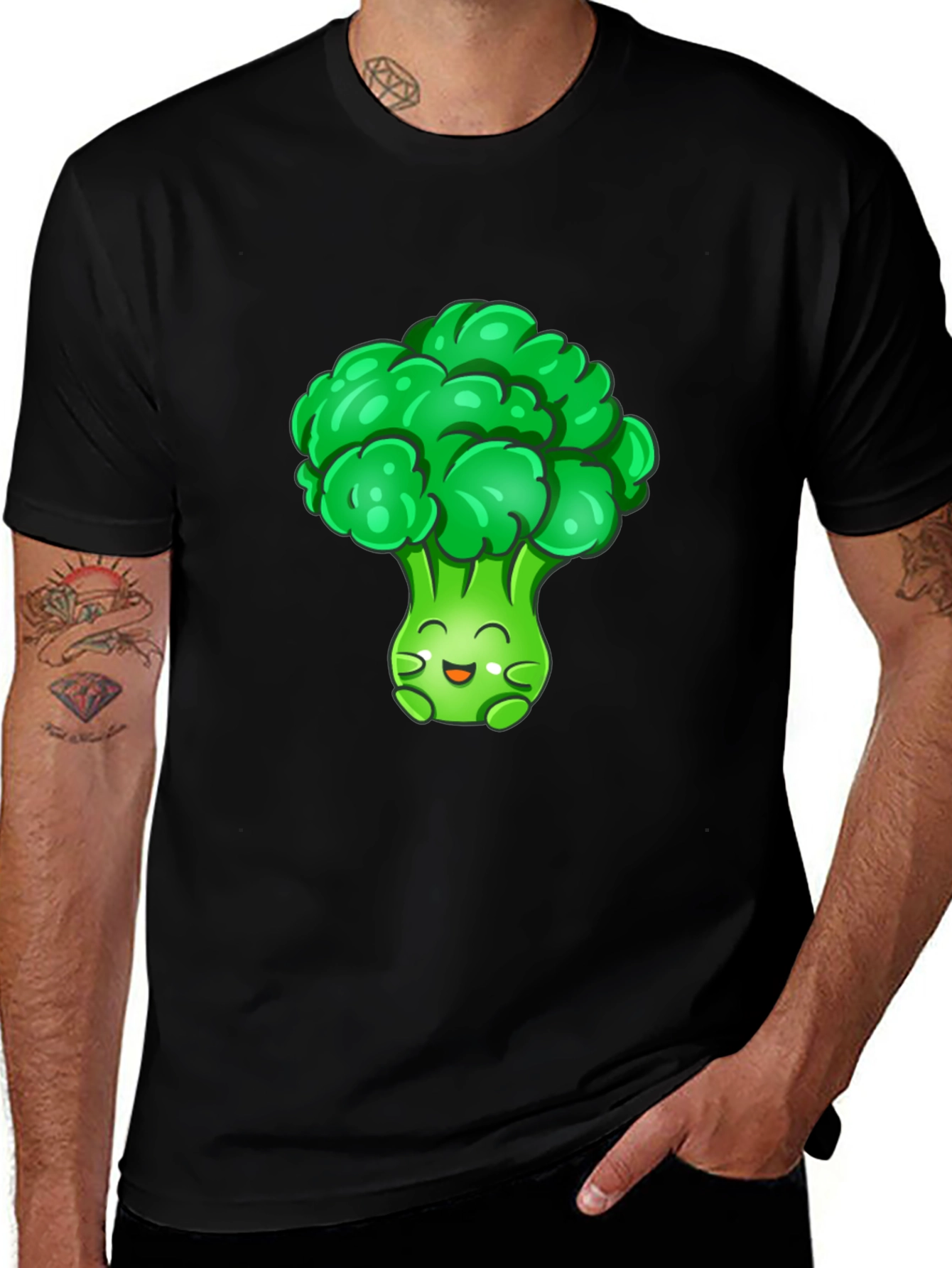 Variant 28 of Broccoli Cartoon Graphic T-Shirt - Black