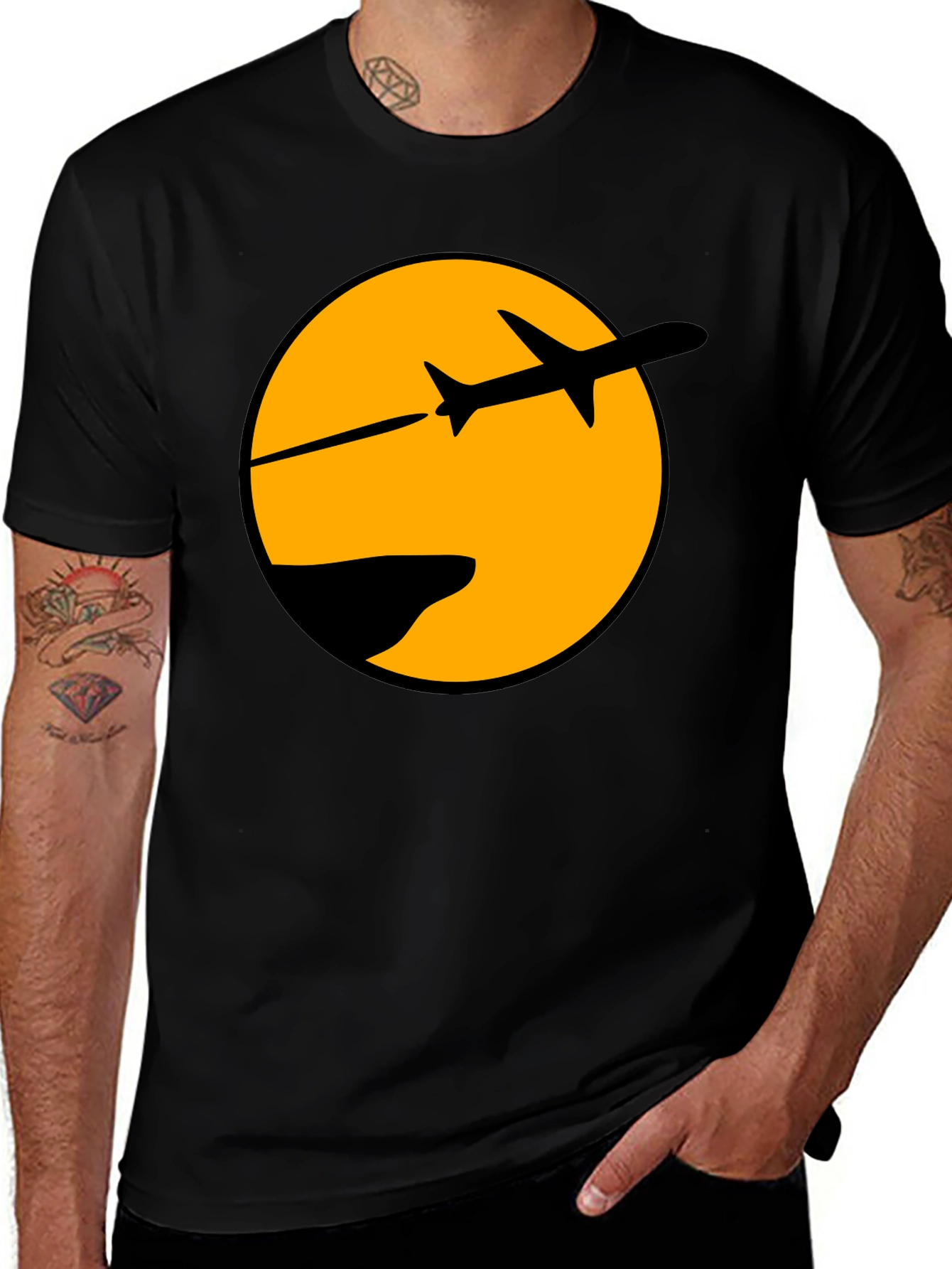 Variant 21 of Airplane Silhouette Graphic Tee - Black Cotton Blend
