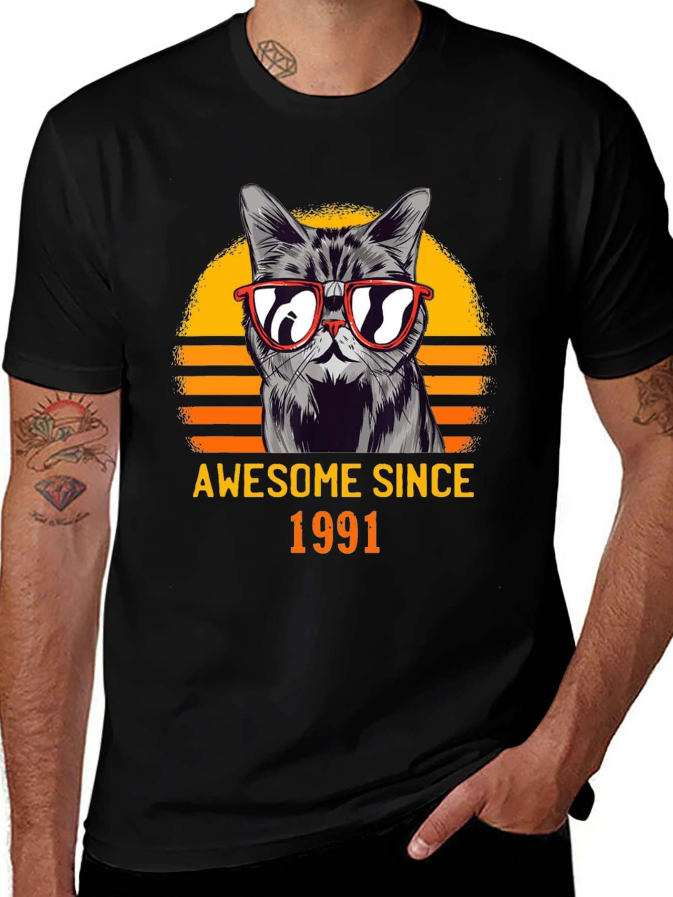 Black Awesome Since 1991 Cat Graphic T-Shirt main image