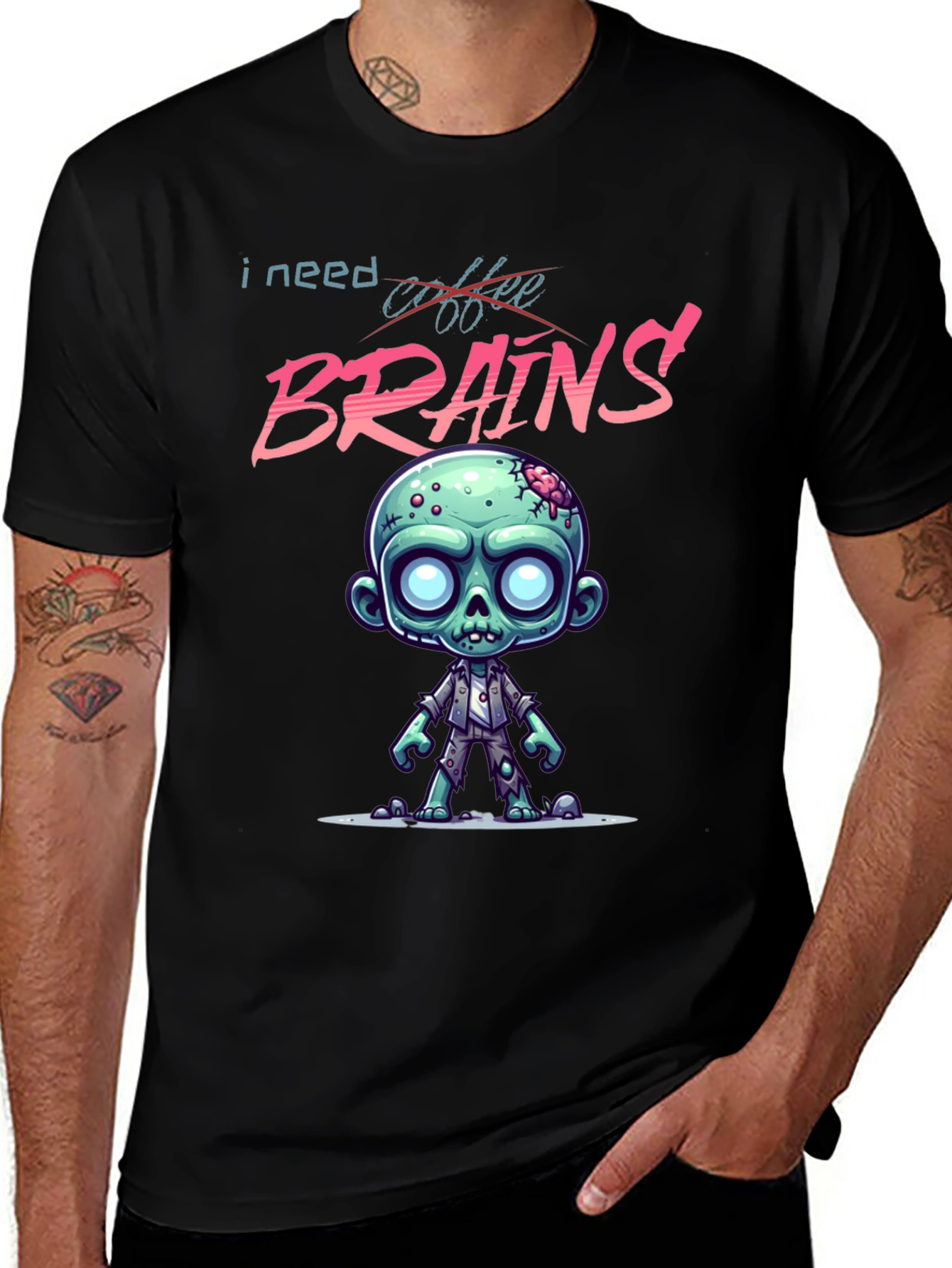I Need Brains T-Shirt - Zombie Coffee Lover Tee