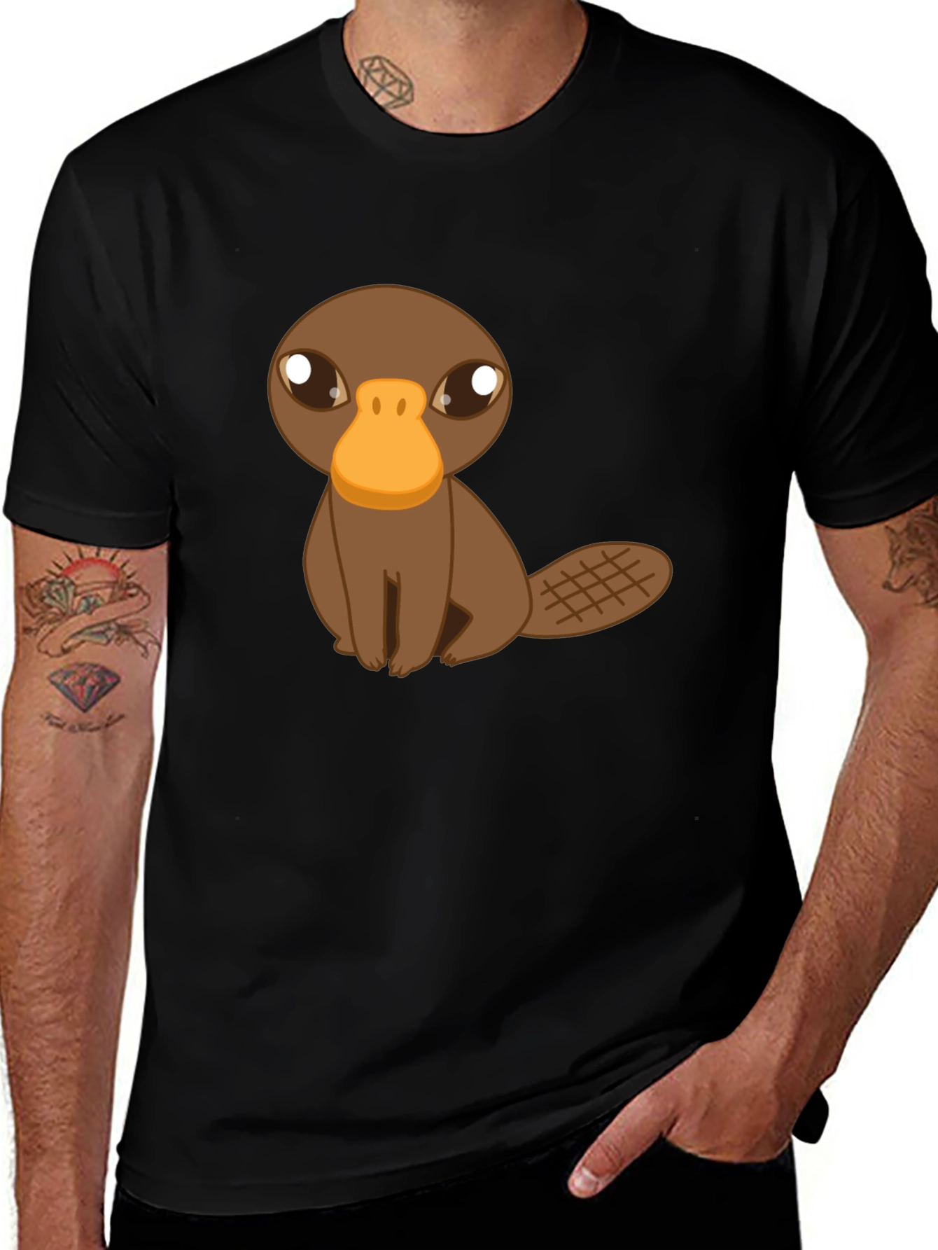 Variant 25 of Cute Platypus Graphic Tee - Black Cotton T-Shirt