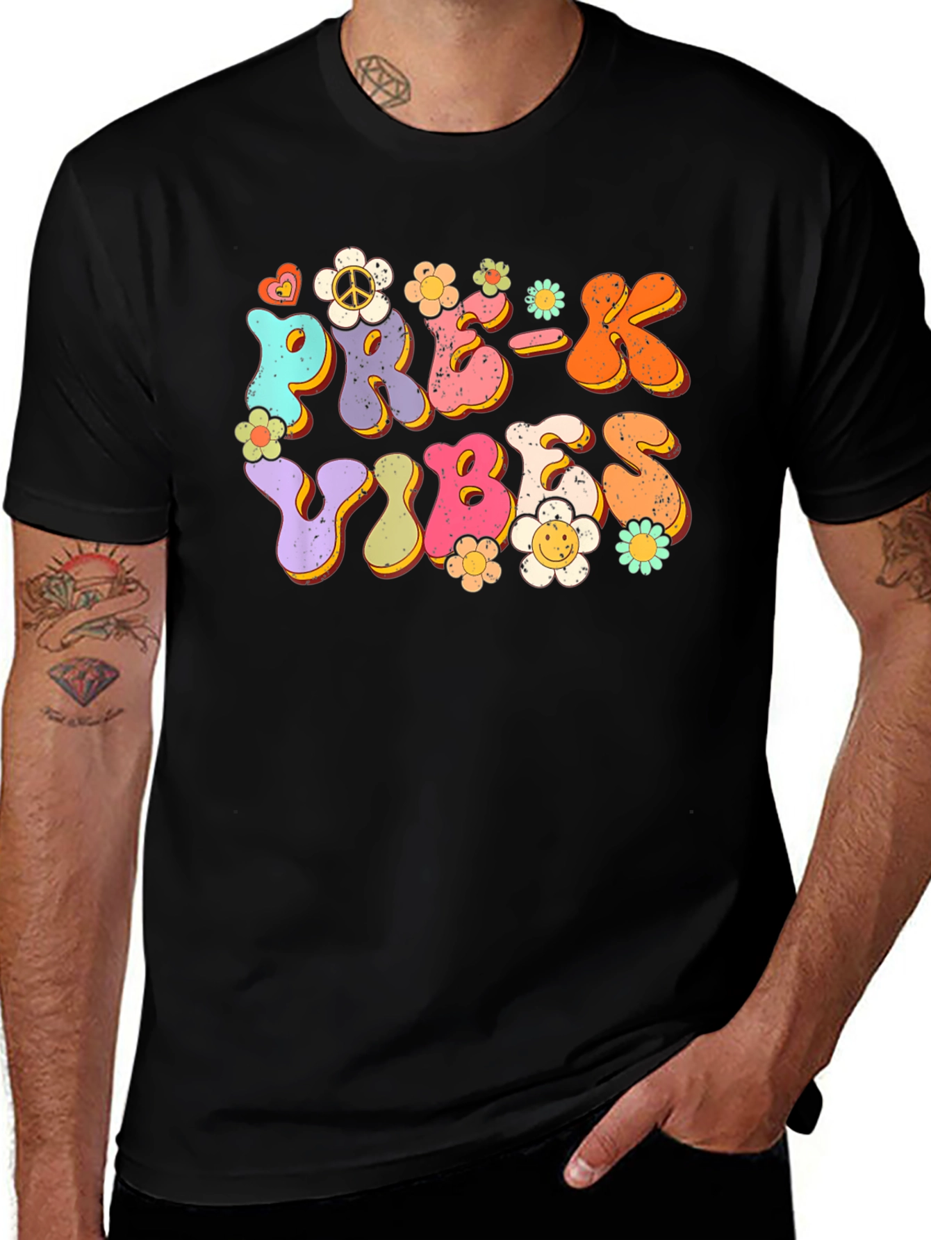 Pre-K Vibes Graphic Tee - Retro Floral Shirt