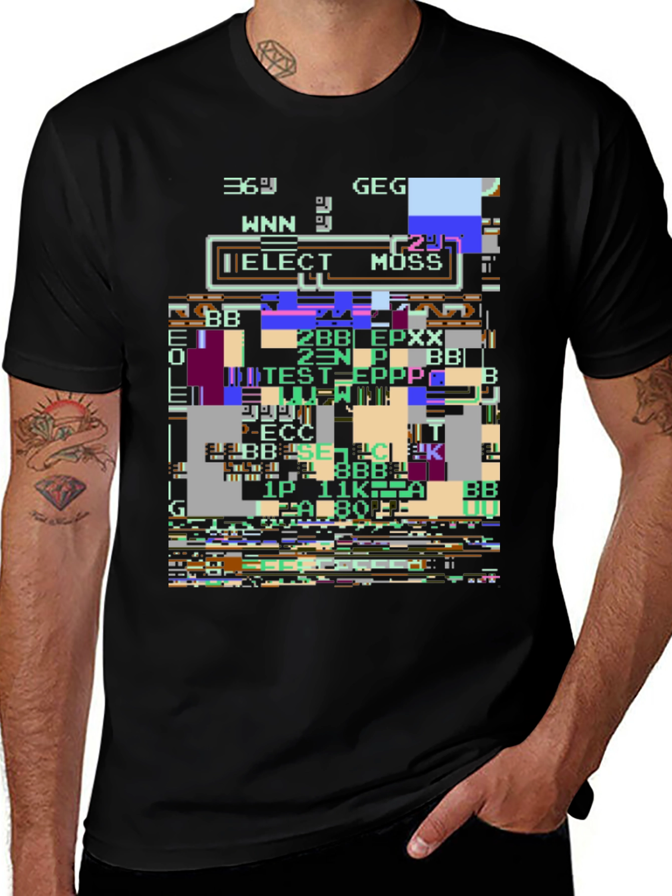 Variant 27 of Elect Moss Glitchcore T-Shirt - Retro Pixel Art
