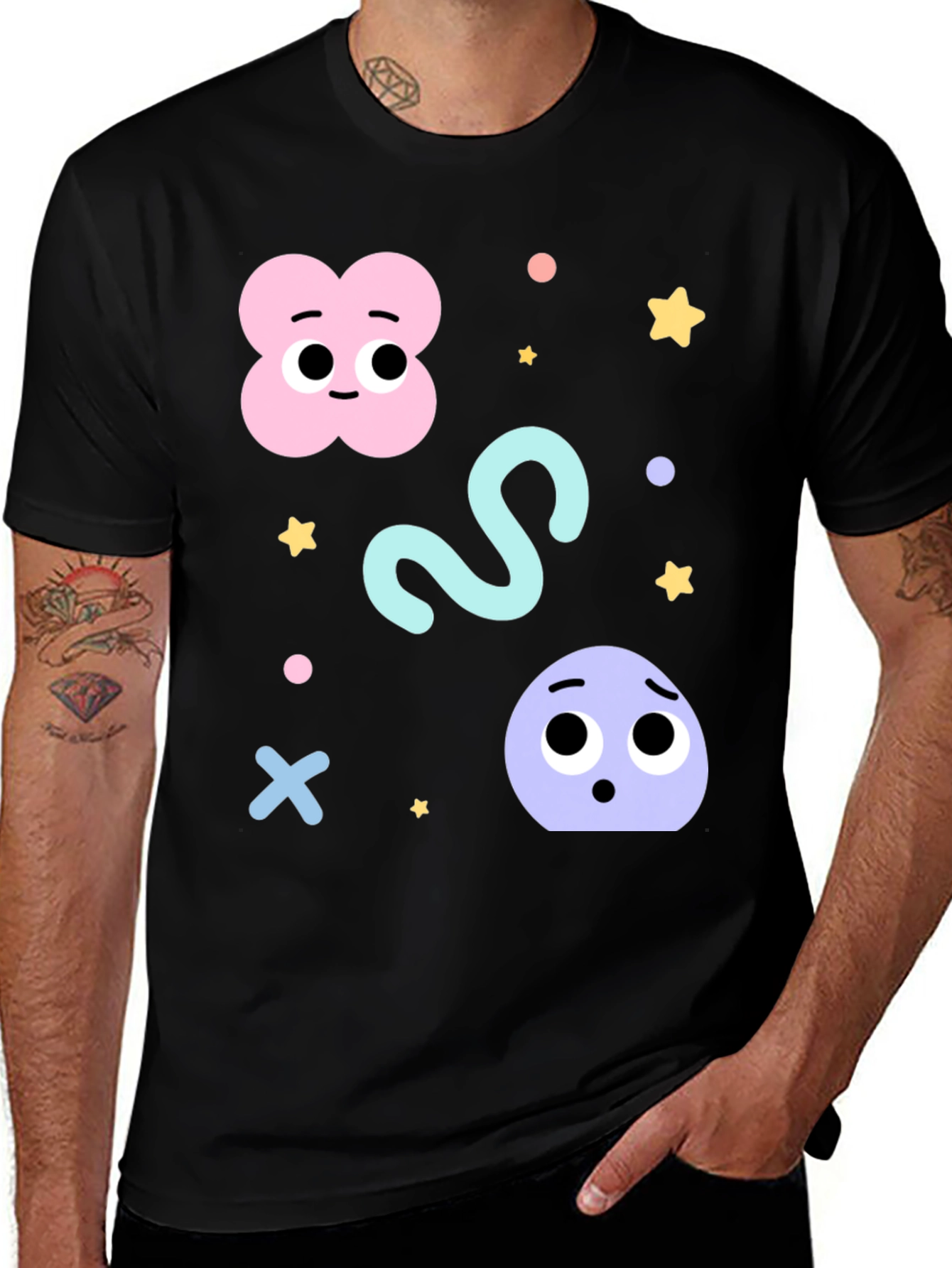 Variant 24 of Cute Cartoon Character Graphic Black Tee