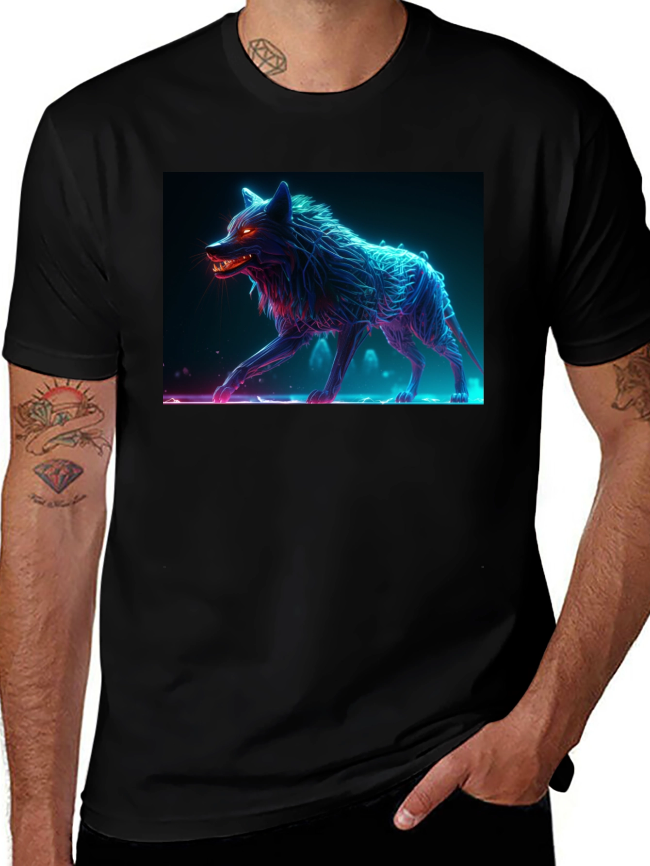 Variant 14 of Neon Wolf Graphic Tee - Bold Black Cotton