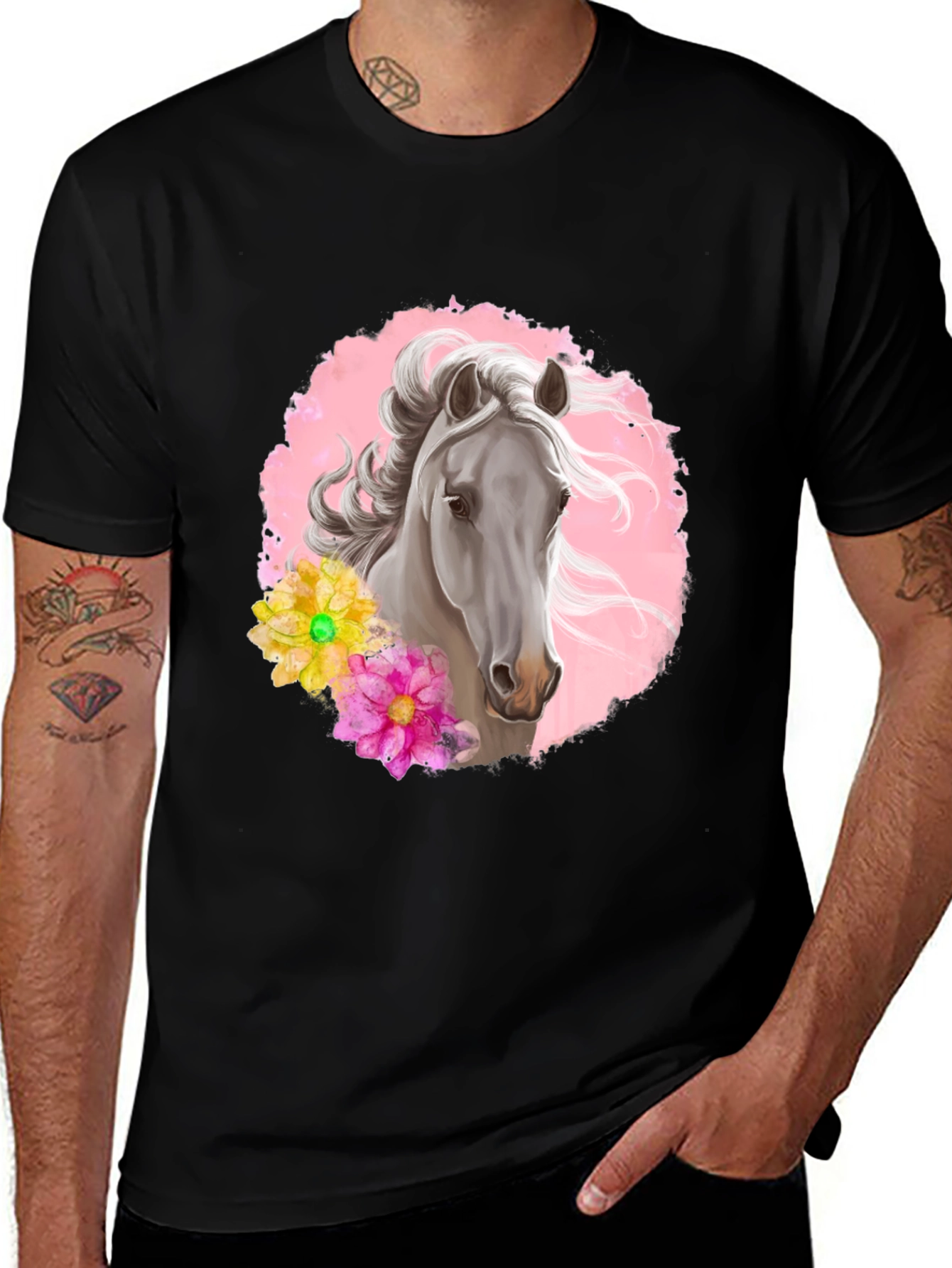 Variant 23 of Horse & Floral Graphic Tee - Stylish Men's Shirt