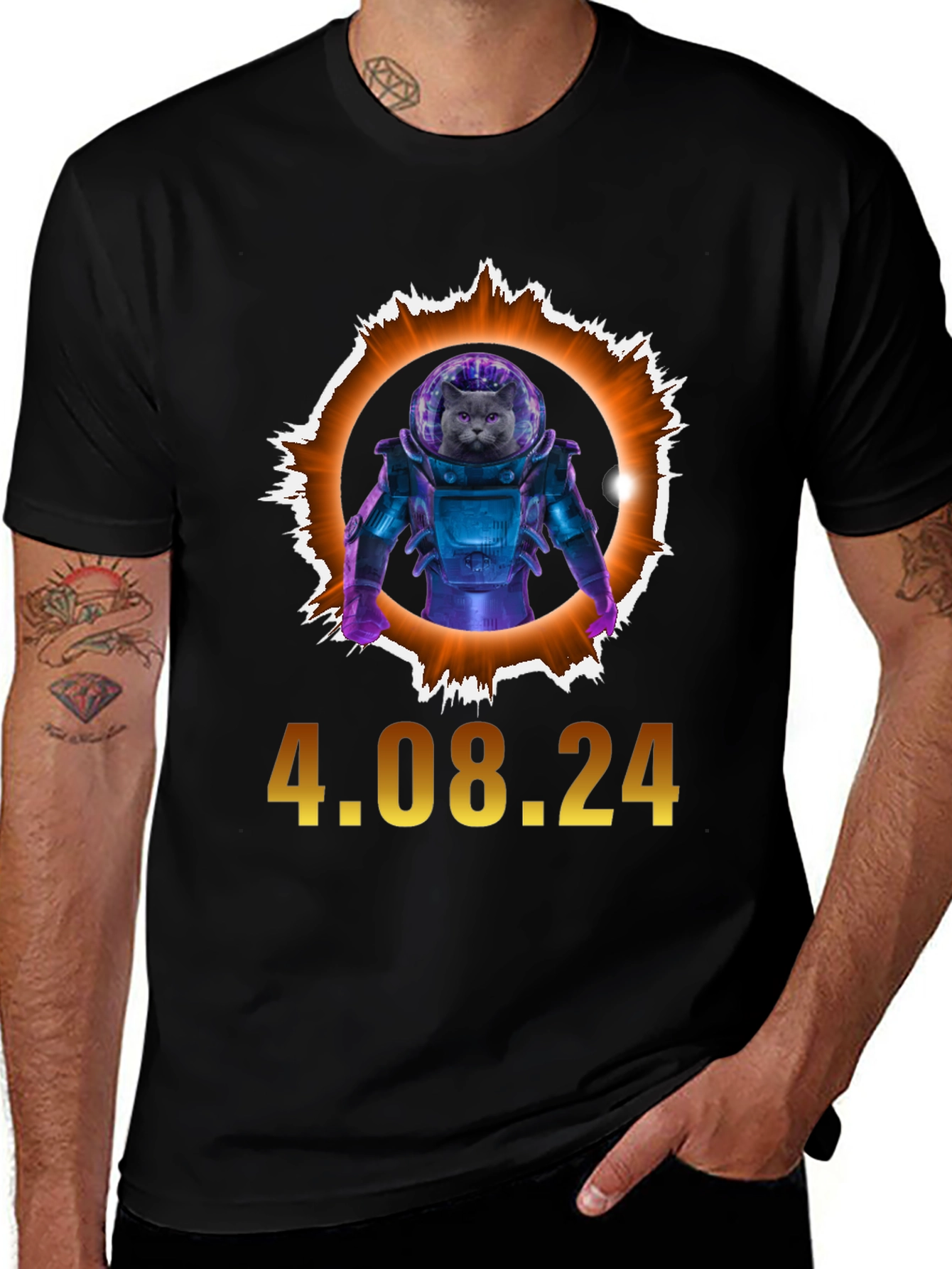 Variant 16 of Astronaut Cat Eclipse T-Shirt - April 8, 2024