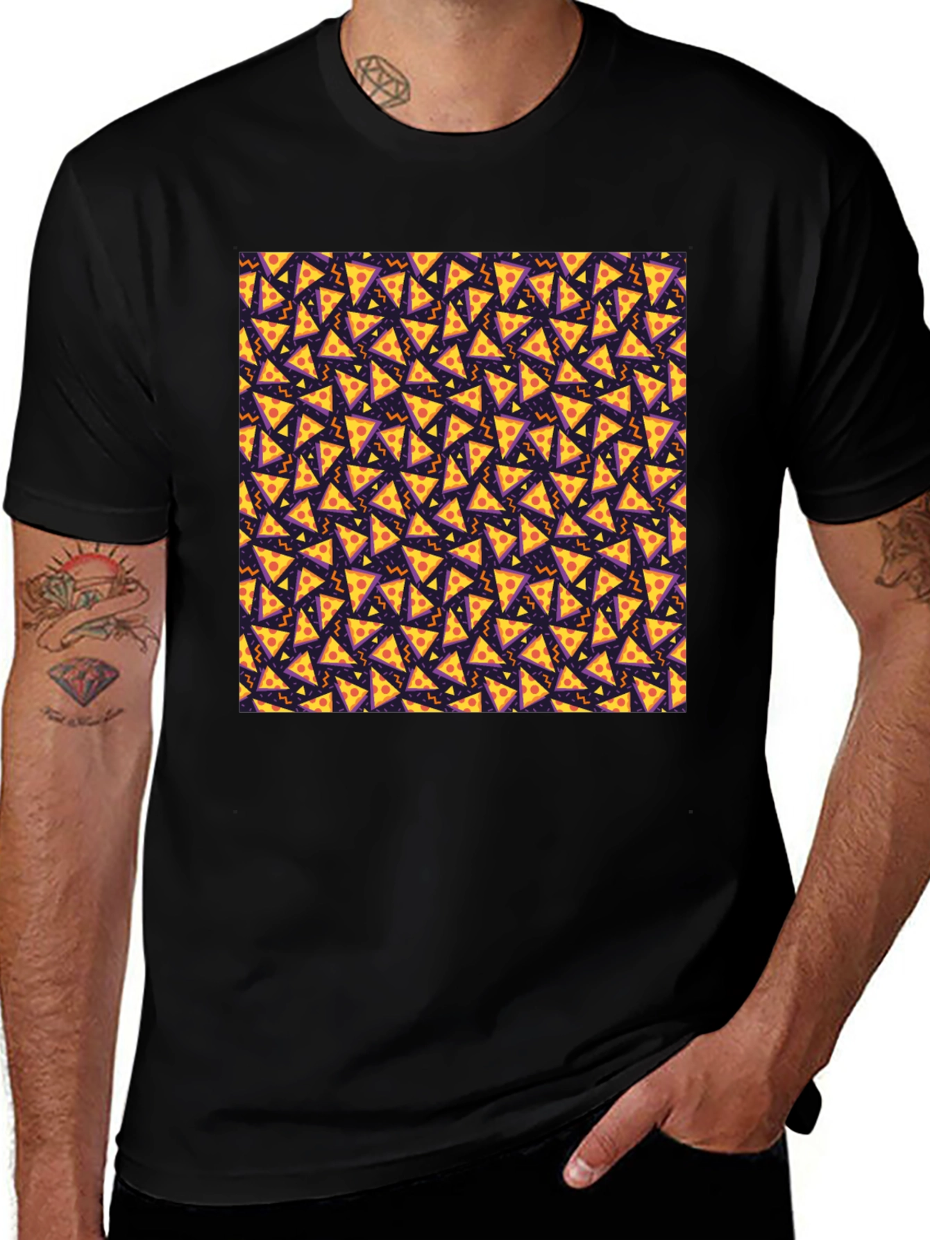 Variant 8 of Pizza Slice Pattern Black T-Shirt