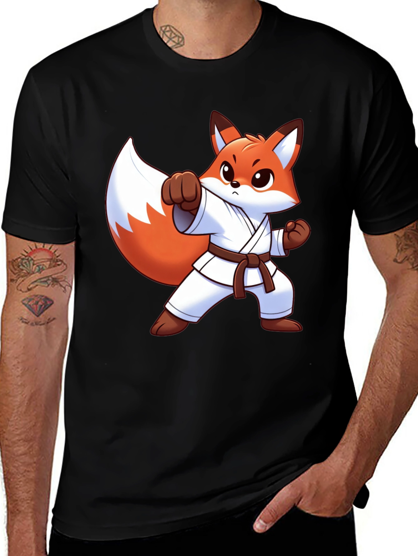 Variant 18 of Karate Fox Graphic Tee - Black Cotton T-Shirt