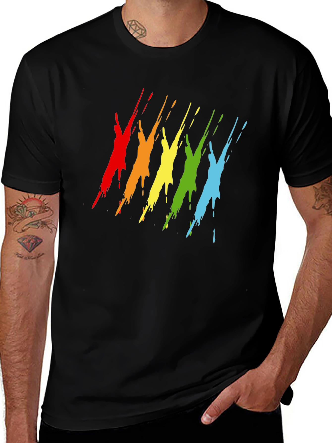 Variant 2 of Rainbow Splash Graphic Tee - Men's Black T-Shirt