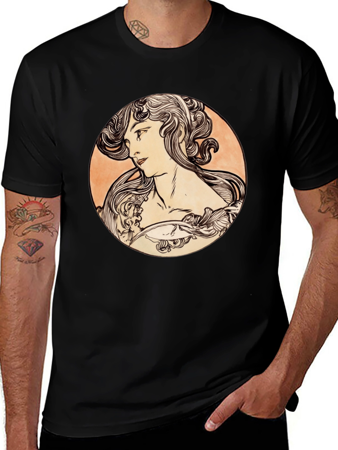 Variant 30 of Art Nouveau Woman Black T-Shirt