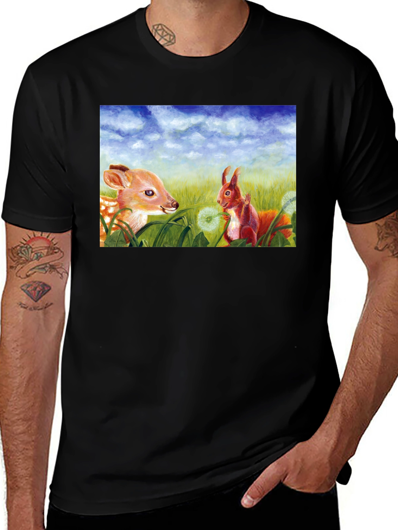 Variant 16 of Whimsical Deer & Squirrel Graphic Tee