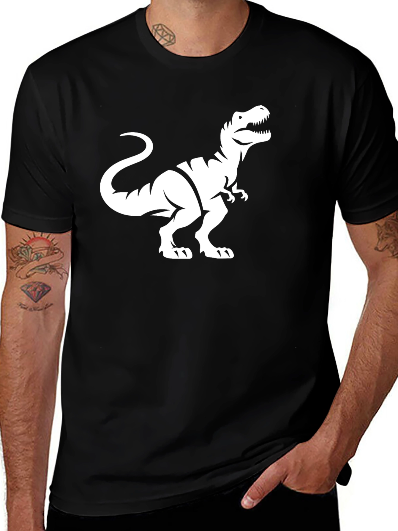 Dinosaur Graphic Tee - Black Cotton T-Shirt