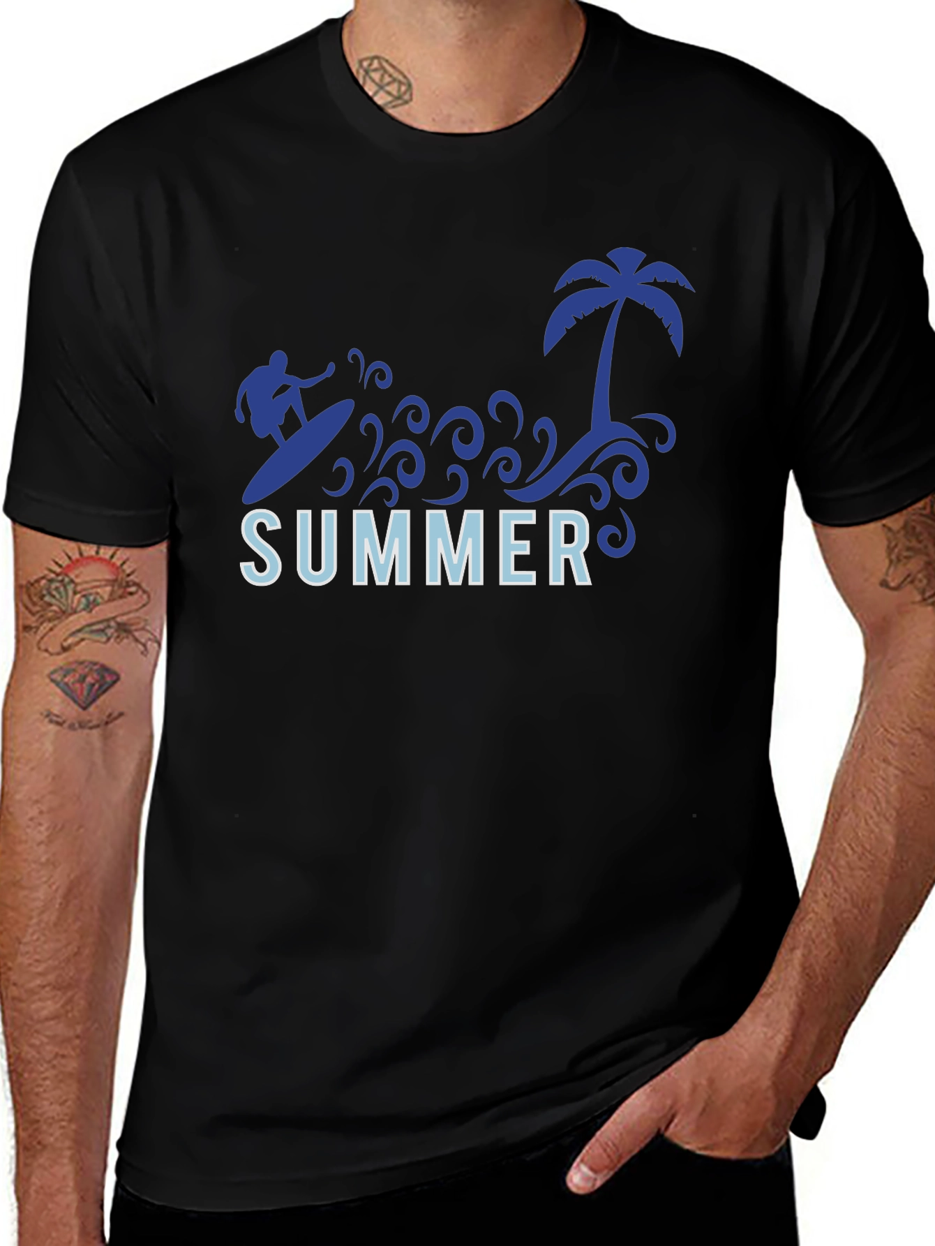 Variant 30 of Summer Surf Tee - Palm Tree Surfer Graphic T-Shirt