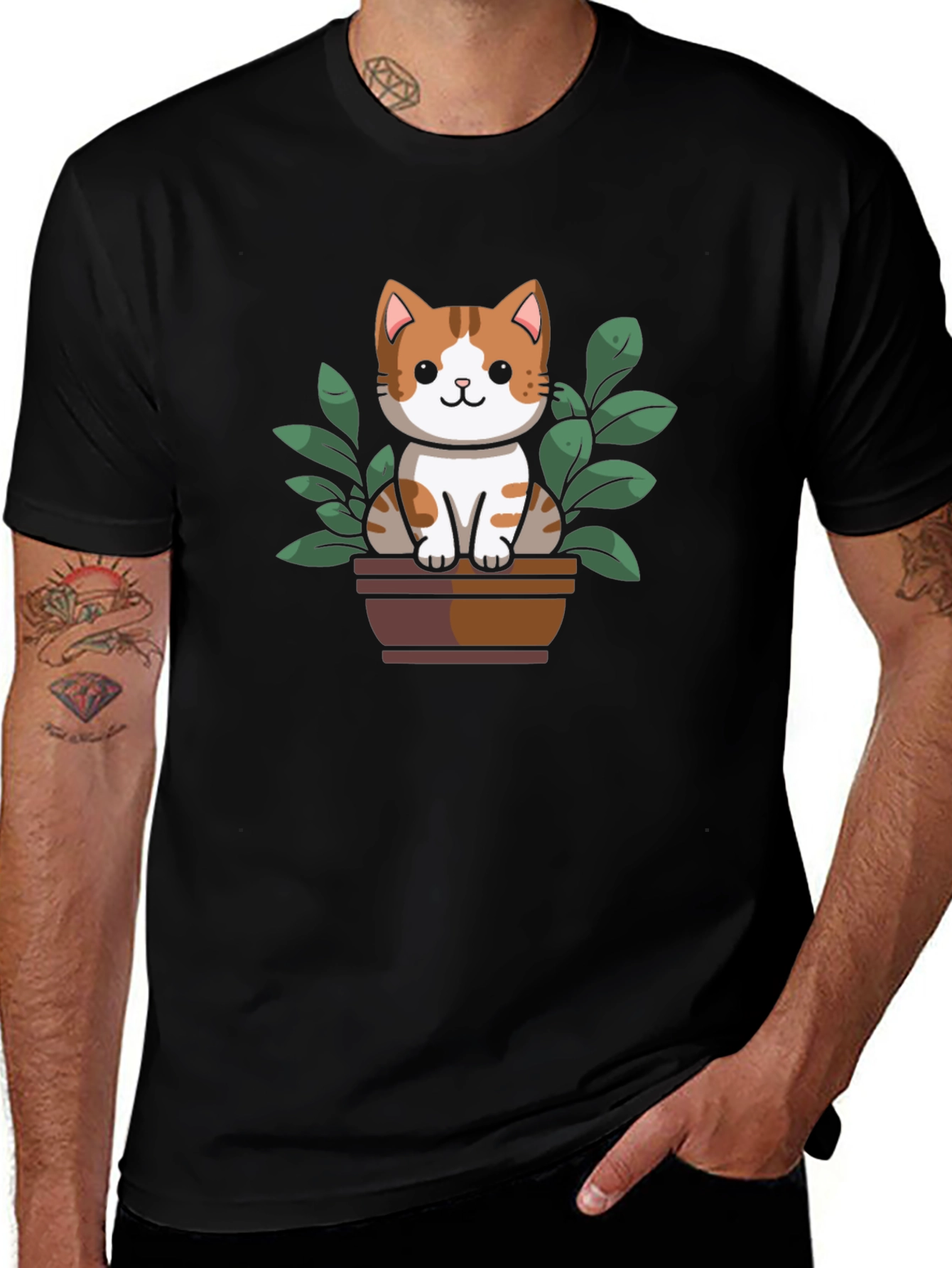 Cute Cat Plant Pot Graphic Tee