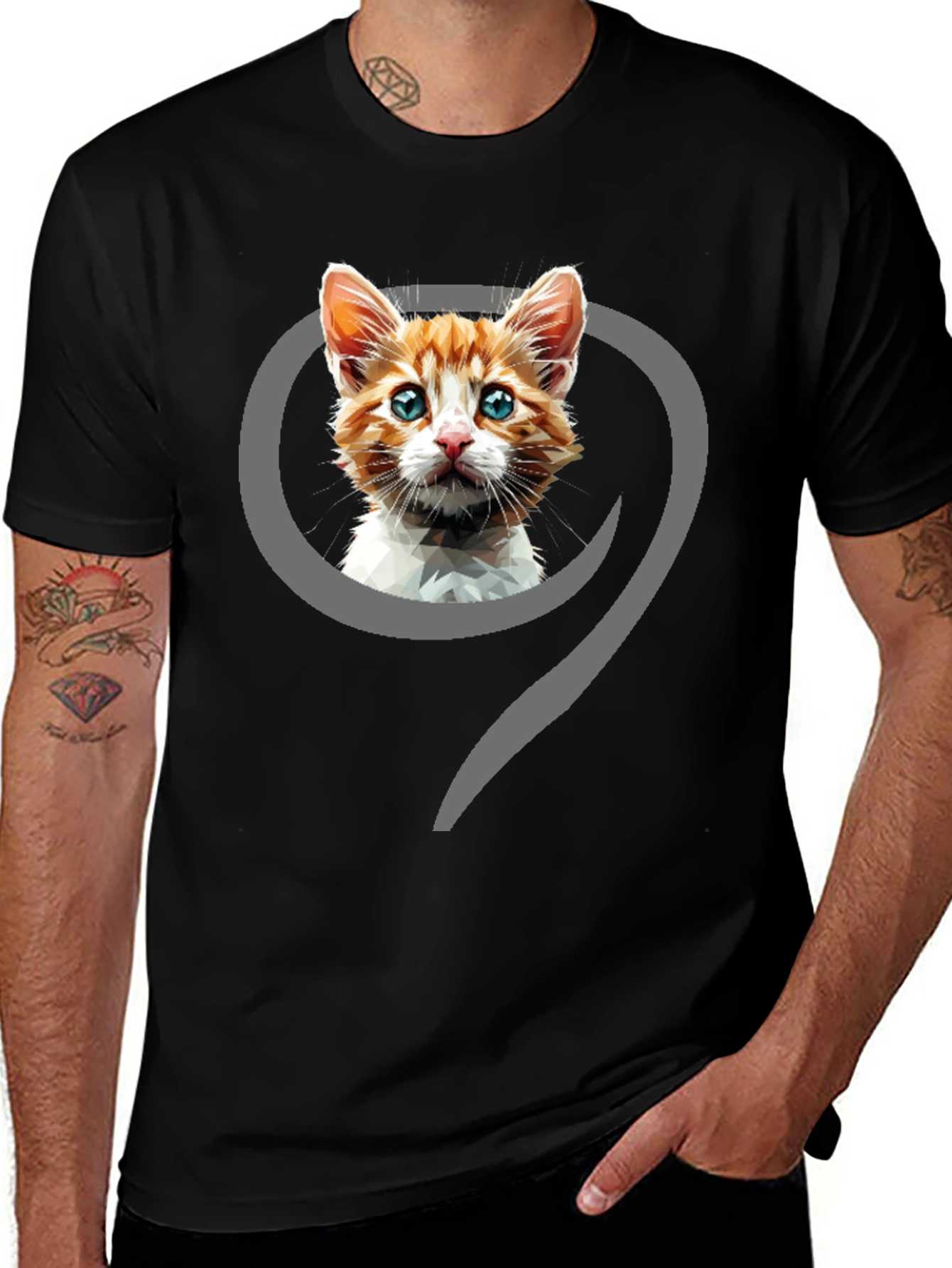 Variant 20 of Cat Graphic Print Black T-Shirt