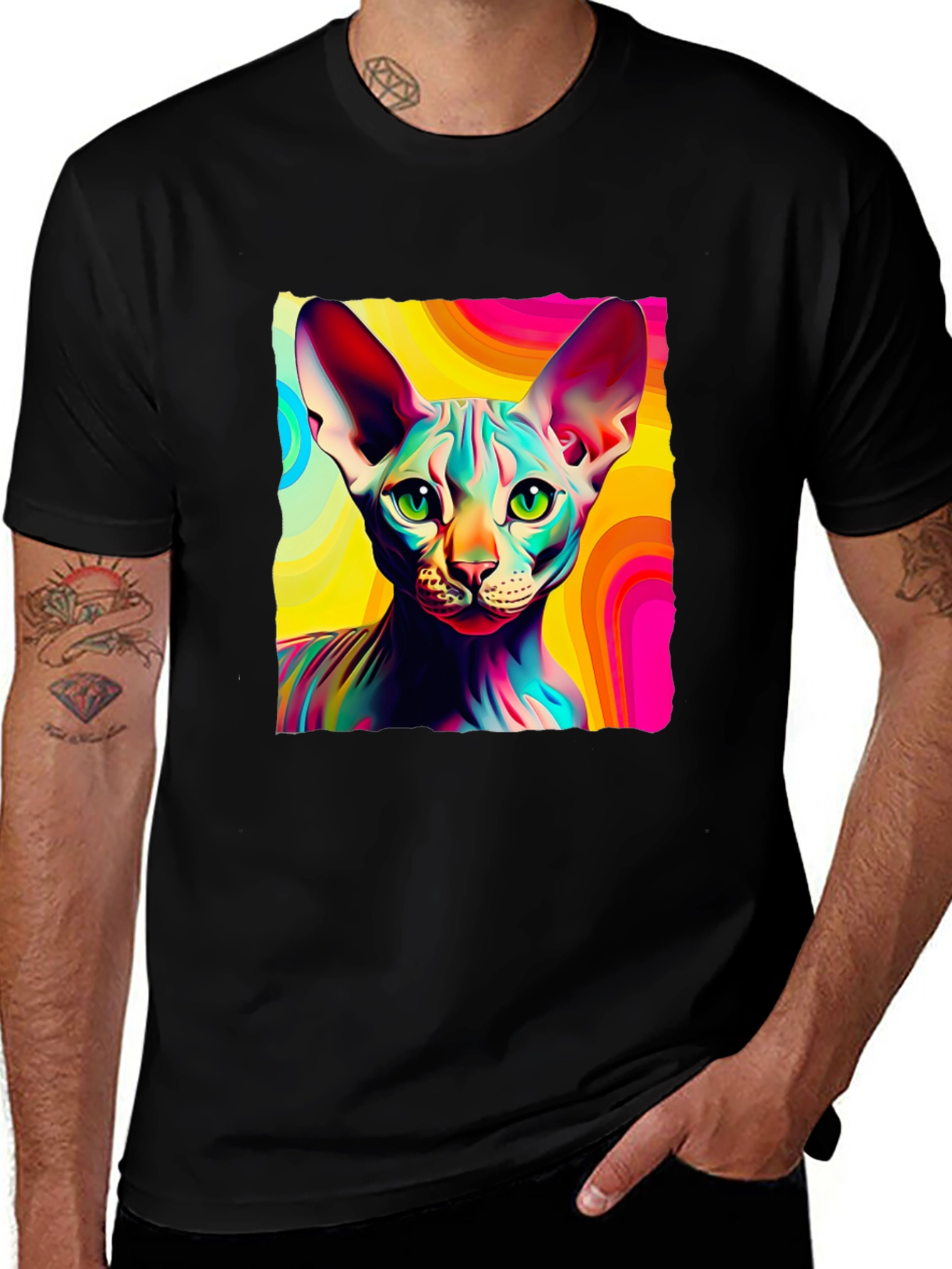 Black Psychedelic Sphynx Cat Graphic Tee - Unisex main image