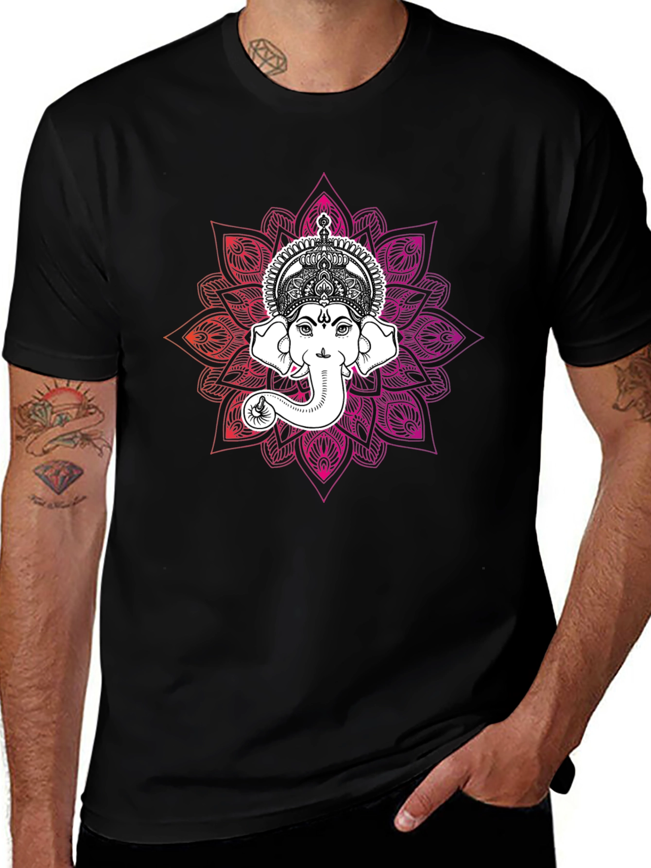 Ganesh Mandala Graphic T-Shirt - Black