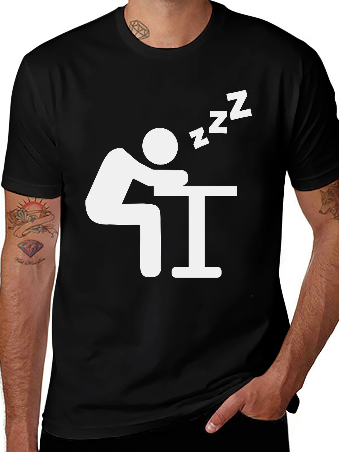 Variant 6 of Nap Time T-Shirt - Black Crew Neck Tee