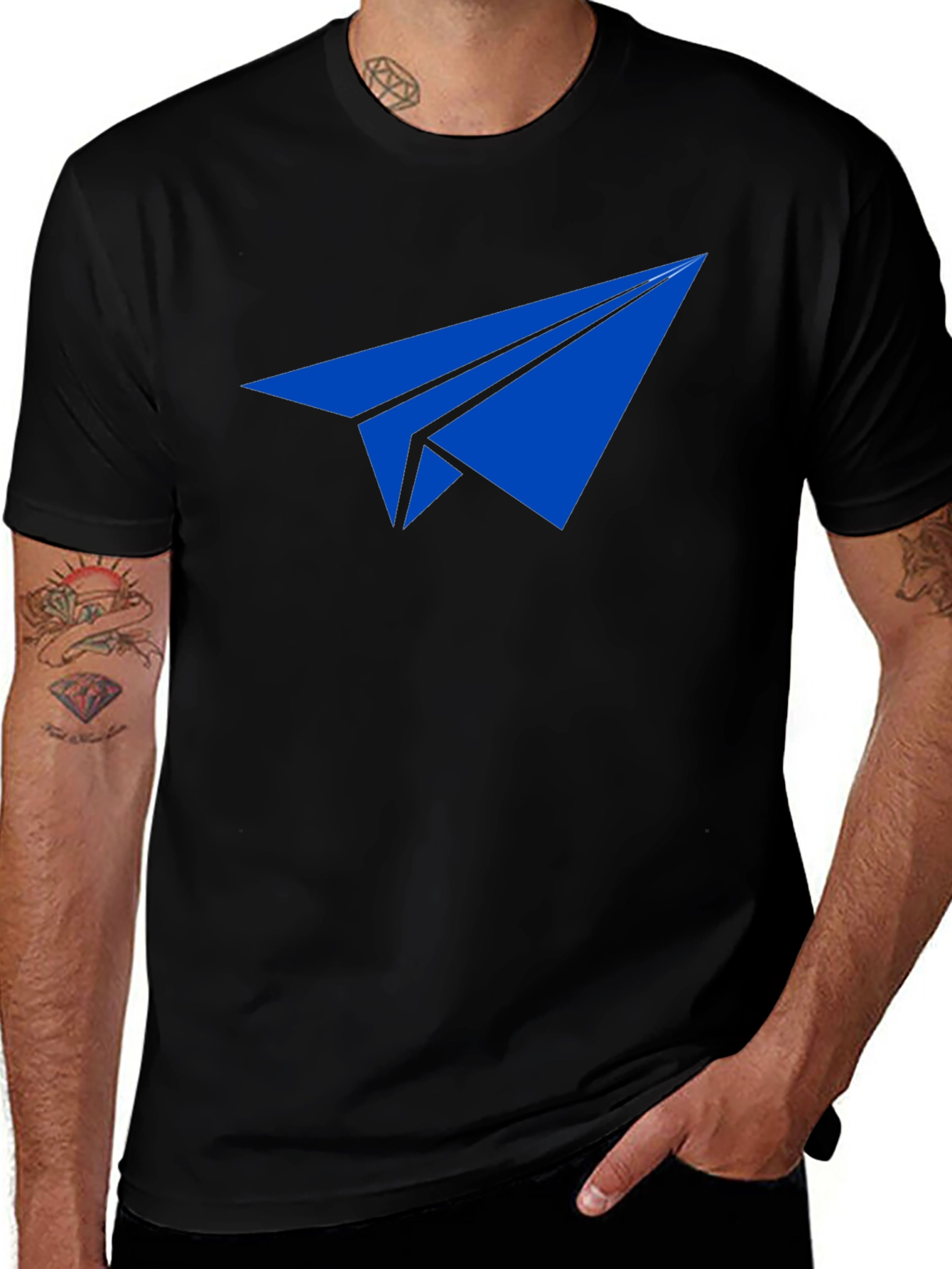 Paper Airplane Graphic Tee - Blue Print on Black