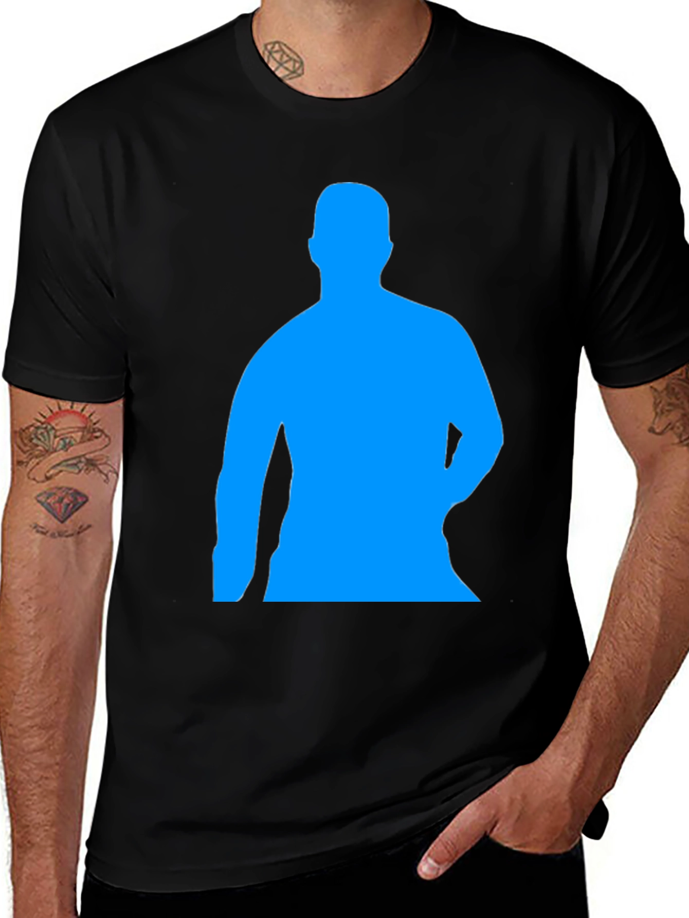 Black Men's Black T-Shirt with Blue Silhouette Print main image