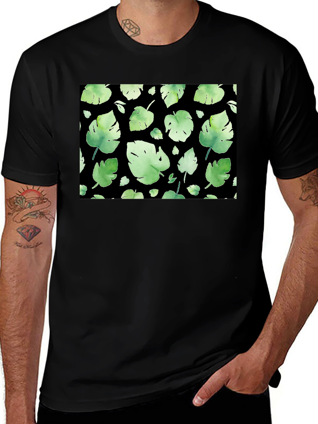 Variant 9 of Leaf Pattern Black T-Shirt