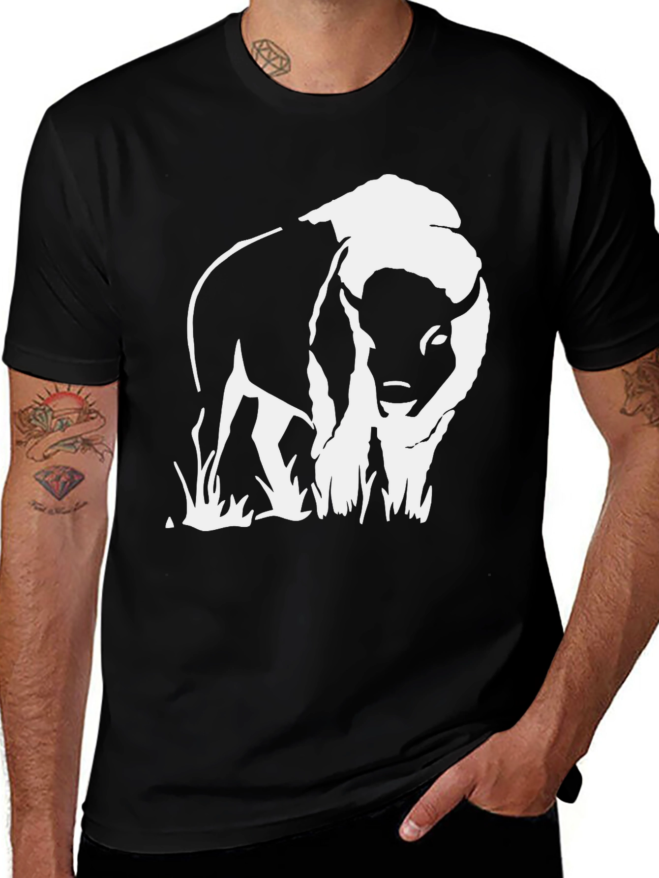 Variant 19 of Buffalo Graphic Tee - Black Cotton Blend T-Shirt