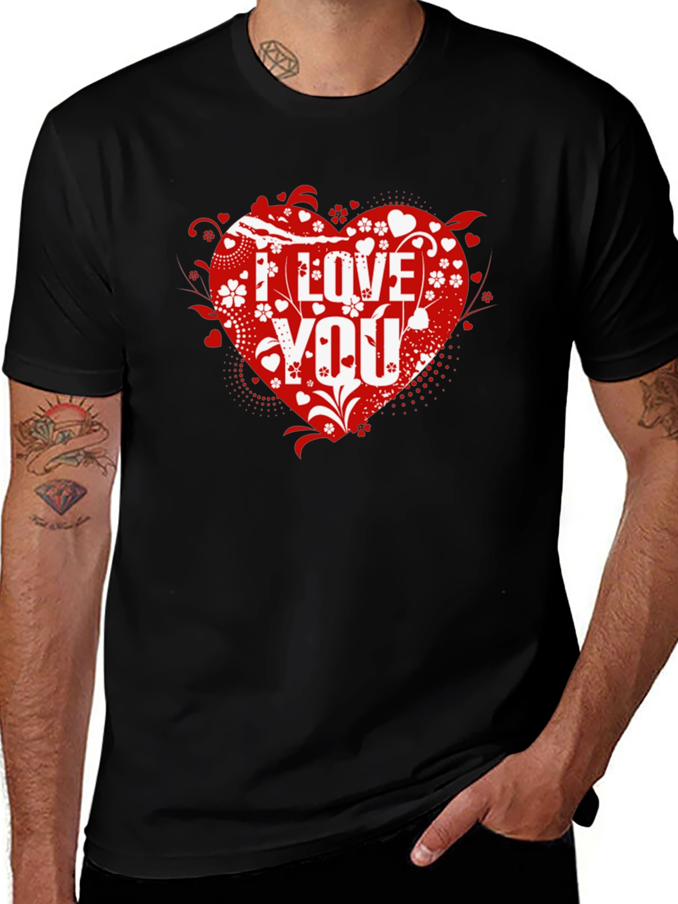Variant 27 of I Love You Heart Valentine's Black T-Shirt