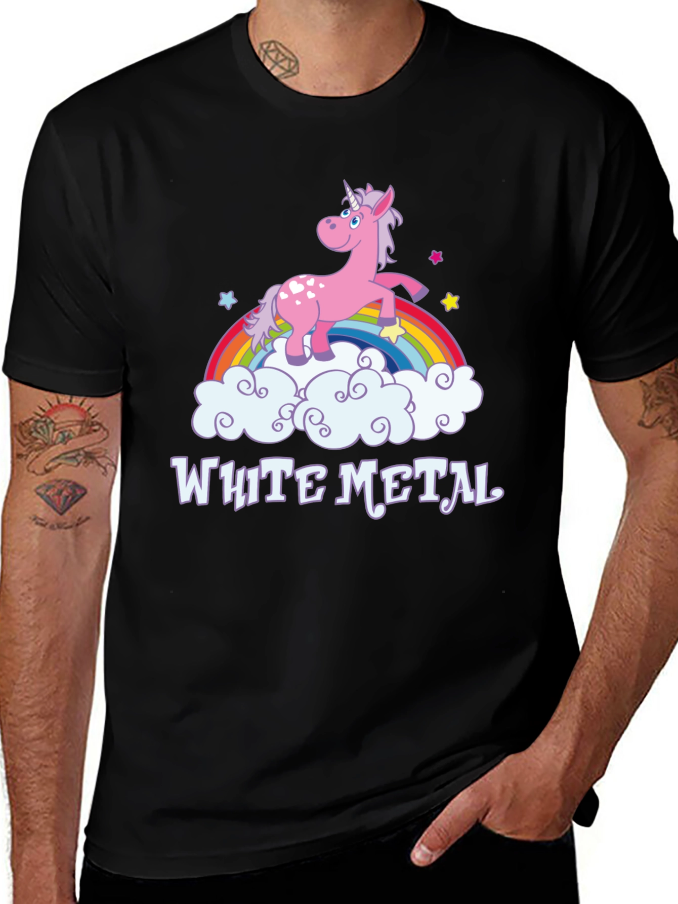 Variant 8 of White Metal Unicorn Graphic Tee - Black