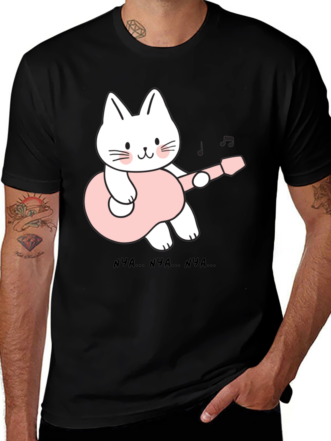 Variant 8 of Cat Guitarist Black T-Shirt