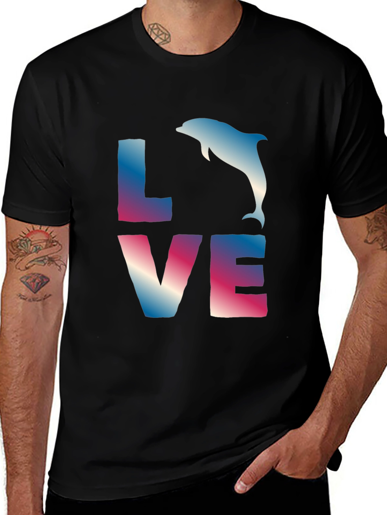 Variant 16 of Dolphin Love Graphic Tee - Black Cotton Blend Shirt
