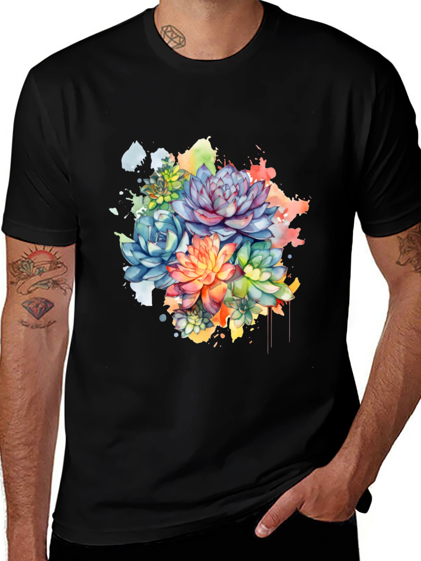 Variant 20 of Succulent Floral T-Shirt - Unique Watercolor Design
