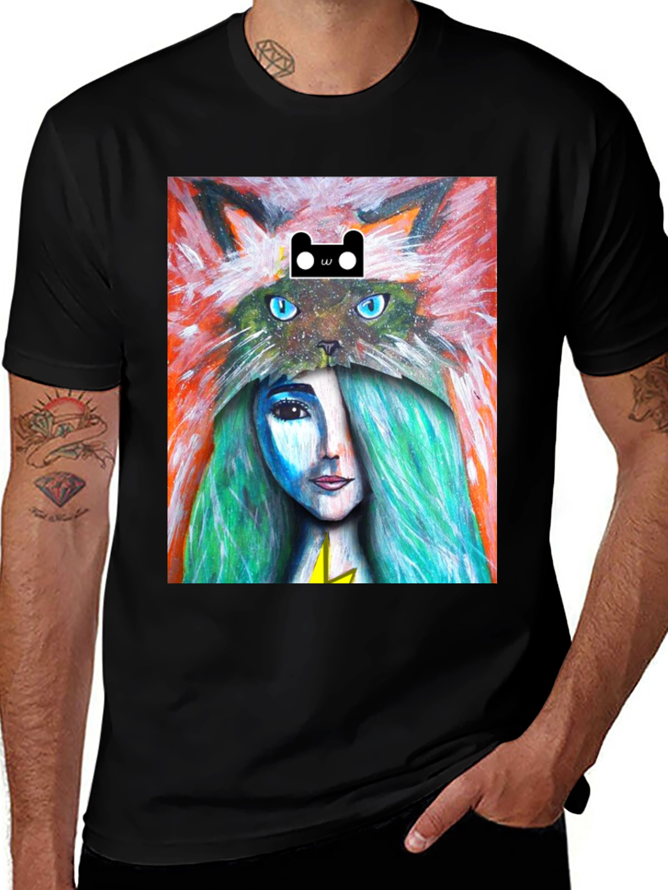 Variant 28 of Artistic T-Shirt with Cat and Woman Design