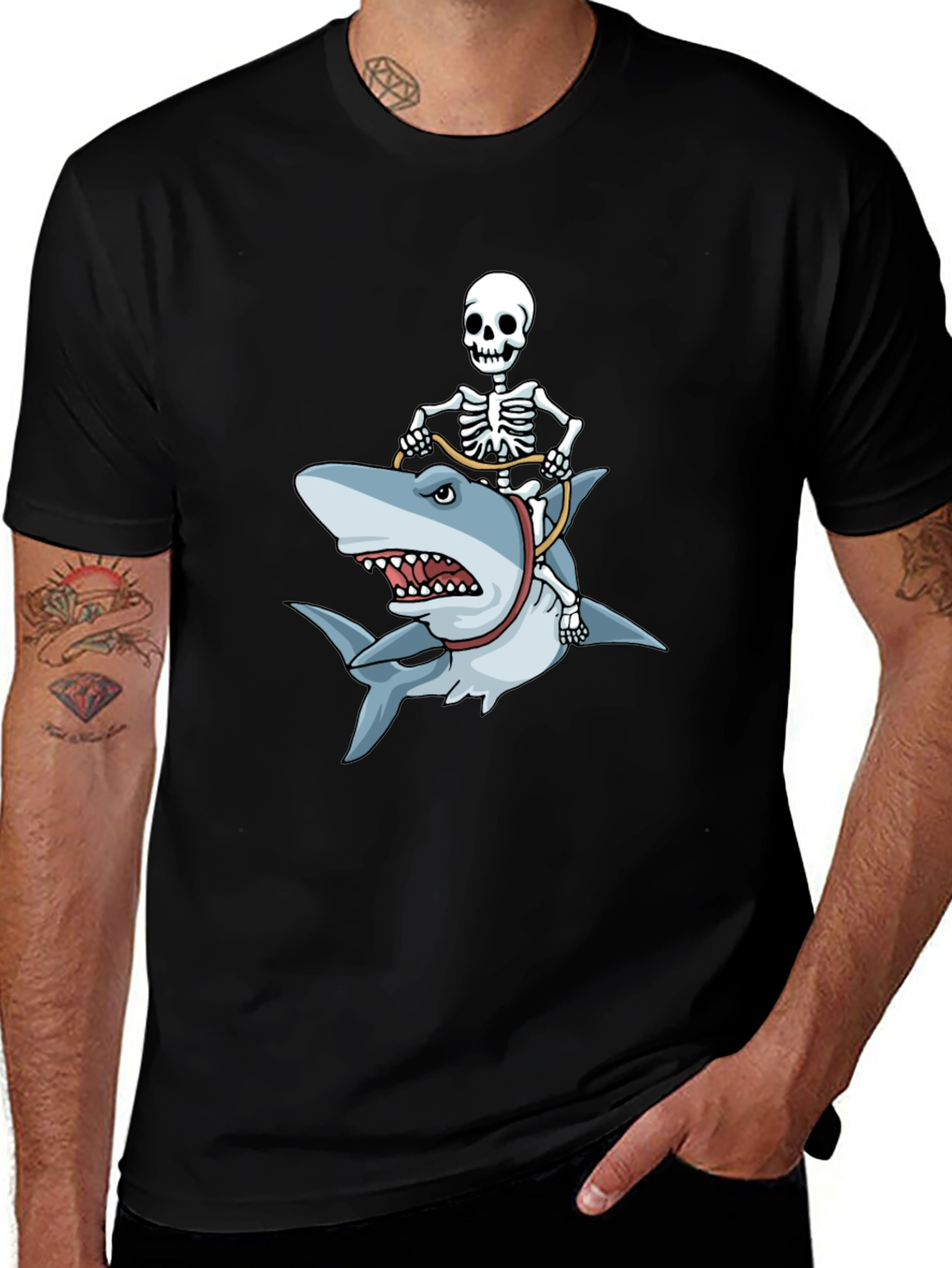 Variant 6 of Skeleton Riding Shark Graphic T-Shirt