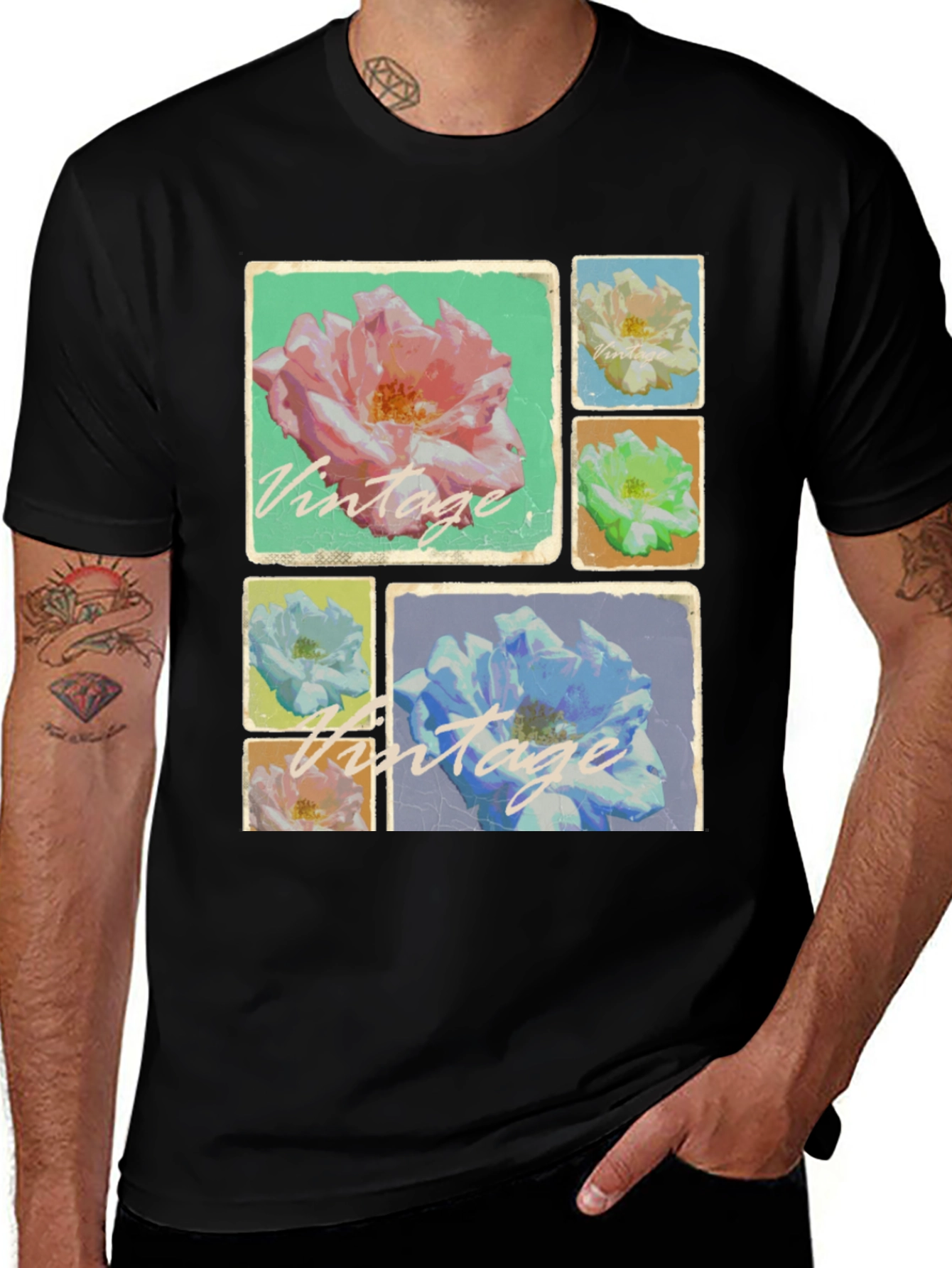 Variant 16 of Vintage Floral Photo Collage Graphic T-Shirt
