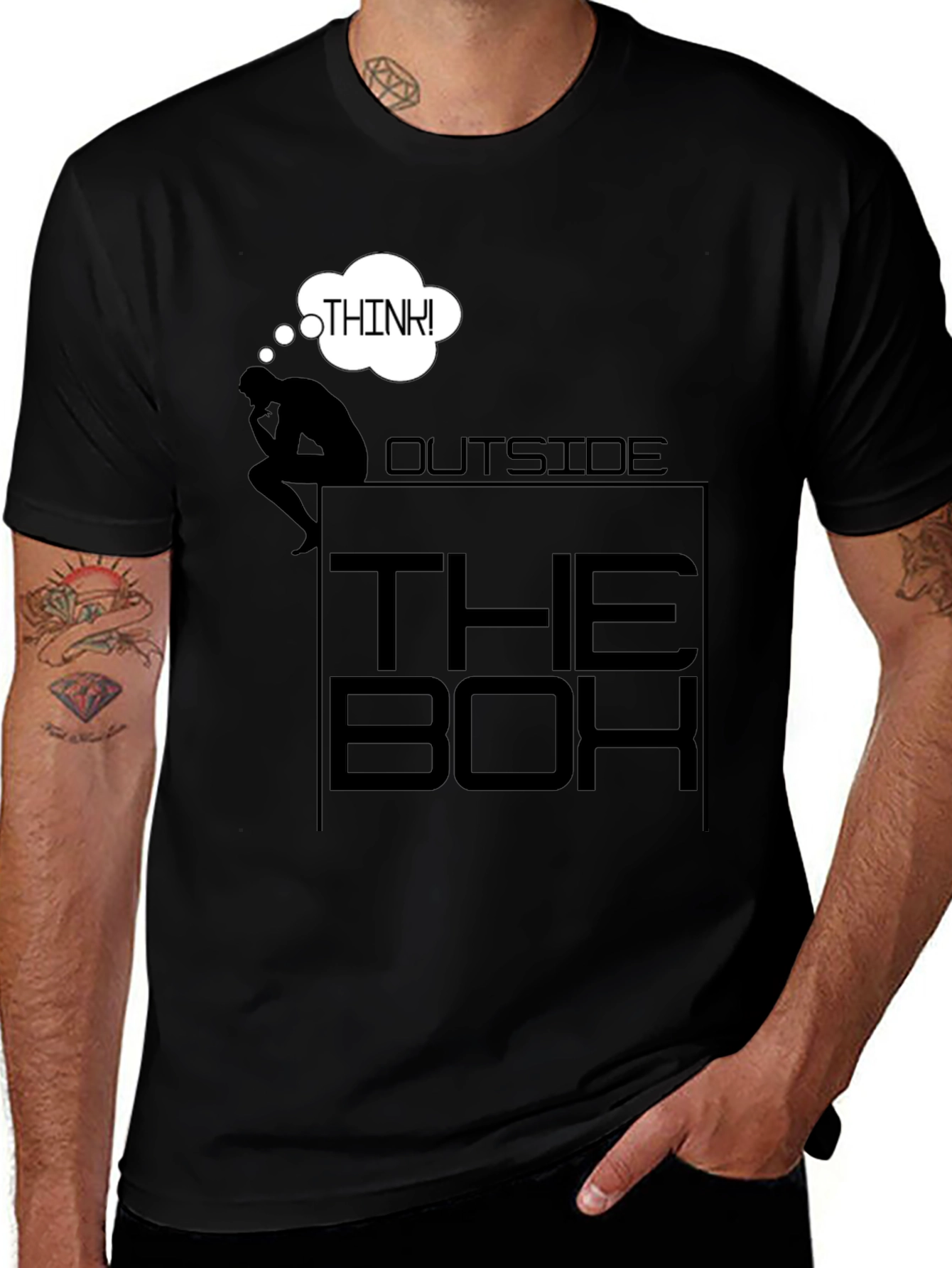 Variant 10 of Think Outside the Box Graphic Tee - Black