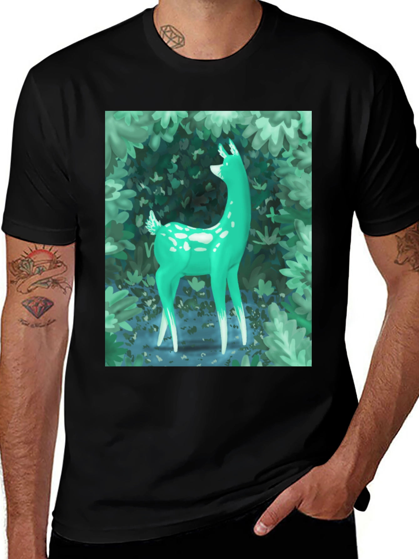 Black Enchanted Forest Deer Graphic Tee - Black main image