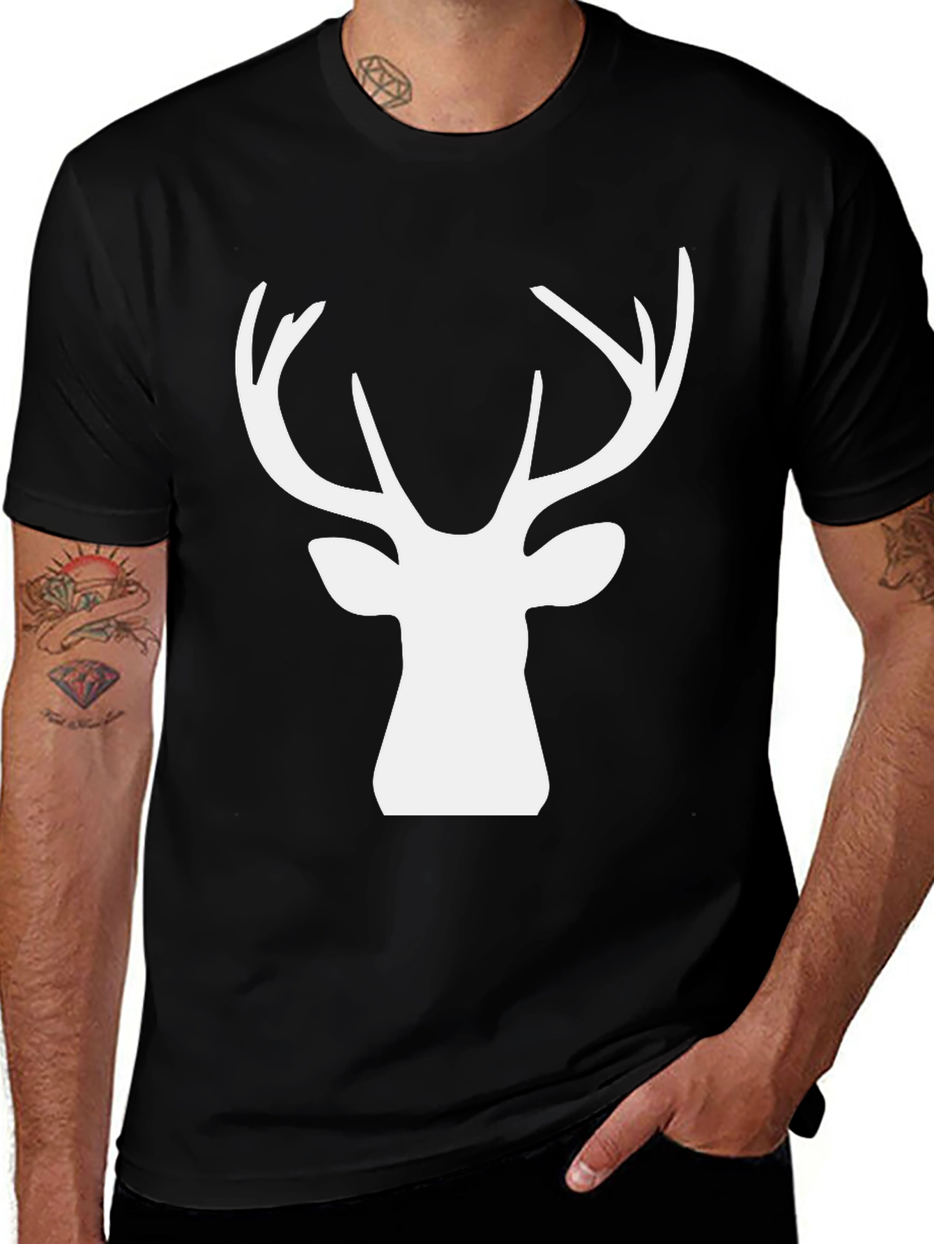 Variant 23 of Deer Head Graphic Tee - Black