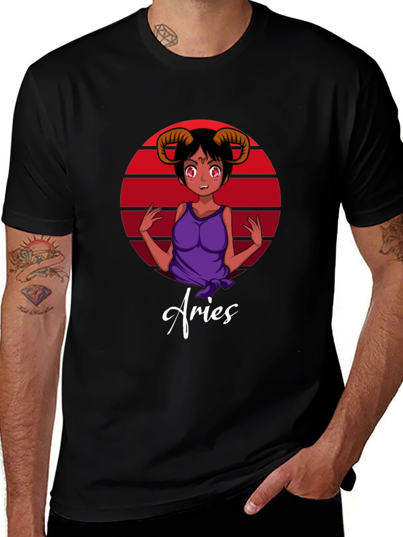Variant 30 of Aries Zodiac Anime Girl Black T-Shirt