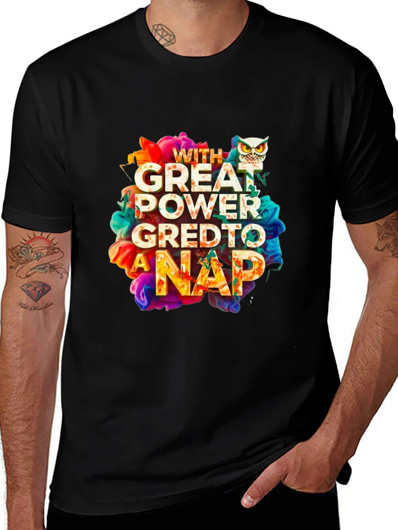Variant 11 of With Great Power Comes Great To A Nap Black T-Shirt