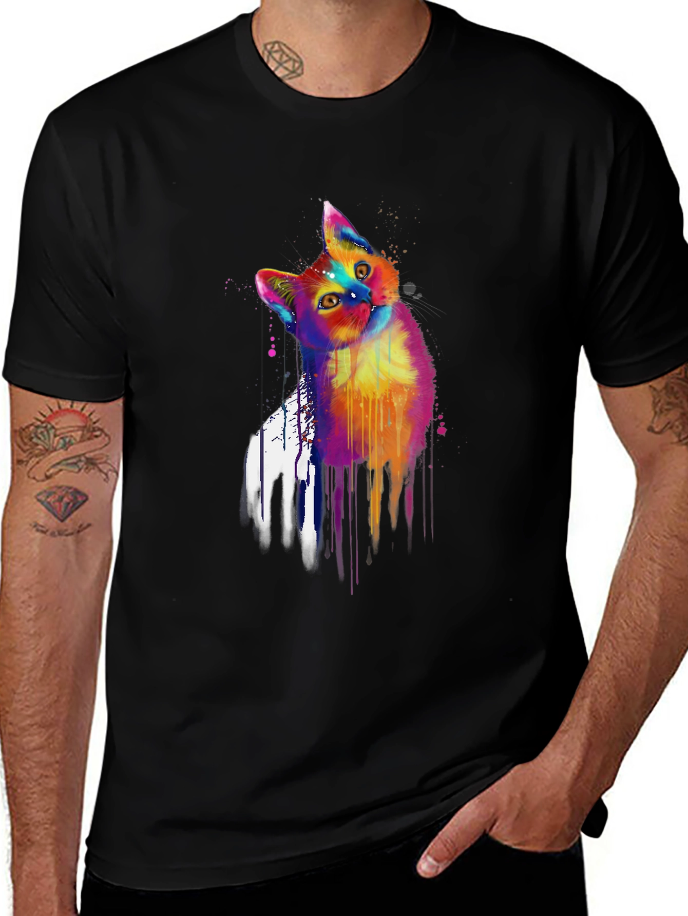 Variant 23 of Vibrant Cat Art T-Shirt - Unique Watercolor Design