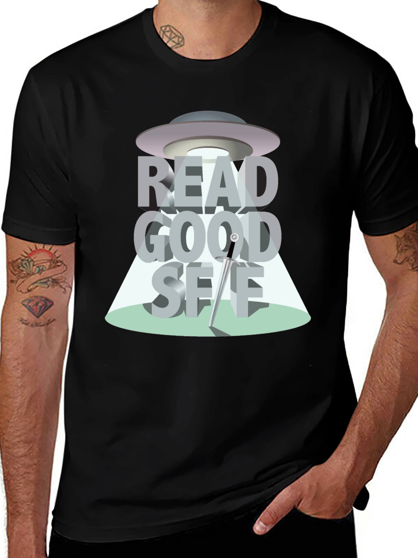 Variant 5 of Read Good Sef UFO T-Shirt - Black Cotton Tee