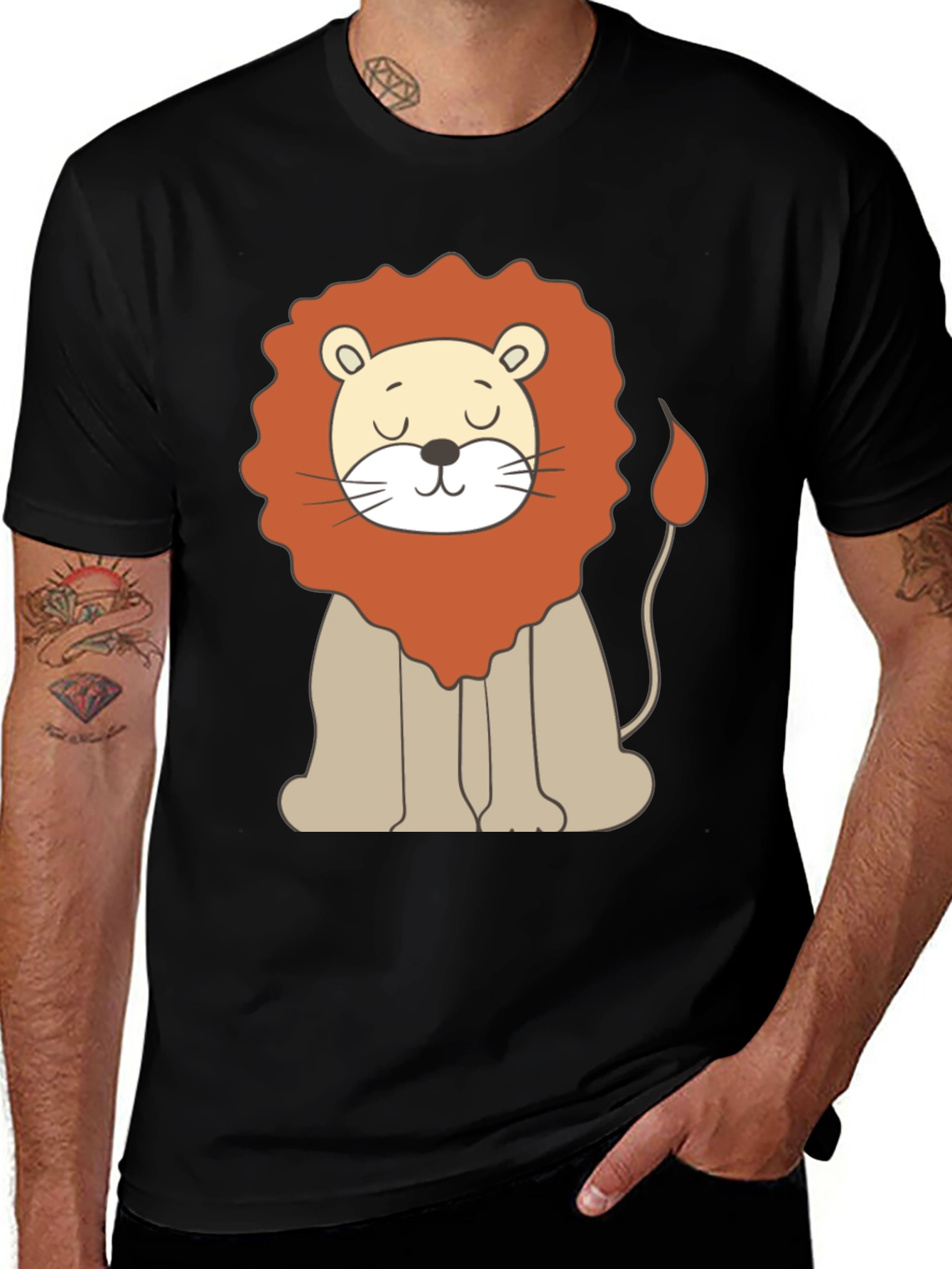 Variant 14 of Cute Cartoon Lion Graphic Black T-Shirt