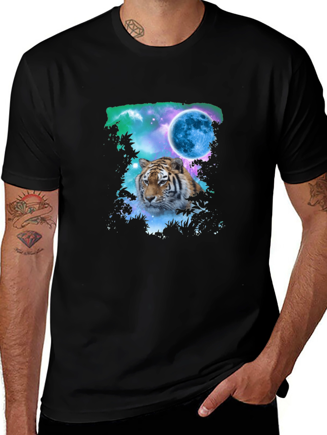 Variant 10 of Tiger Moon Graphic Tee - Black Cotton T-Shirt
