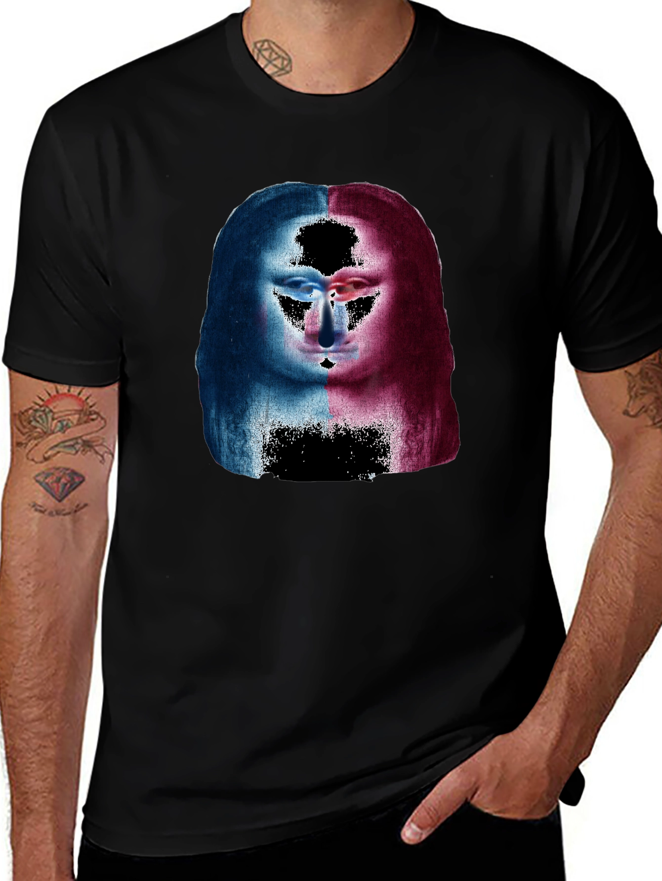 Variant 2 of Bi-Color Mona Lisa Graphic Tee - Casual Black T-Shirt