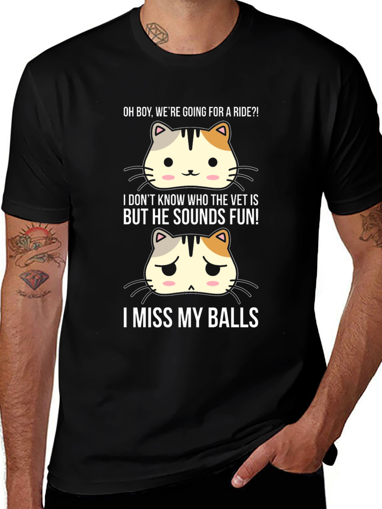 Variant 13 of Funny Cat Neutering T-Shirt - Ride, Vet, and Missing Balls Humor