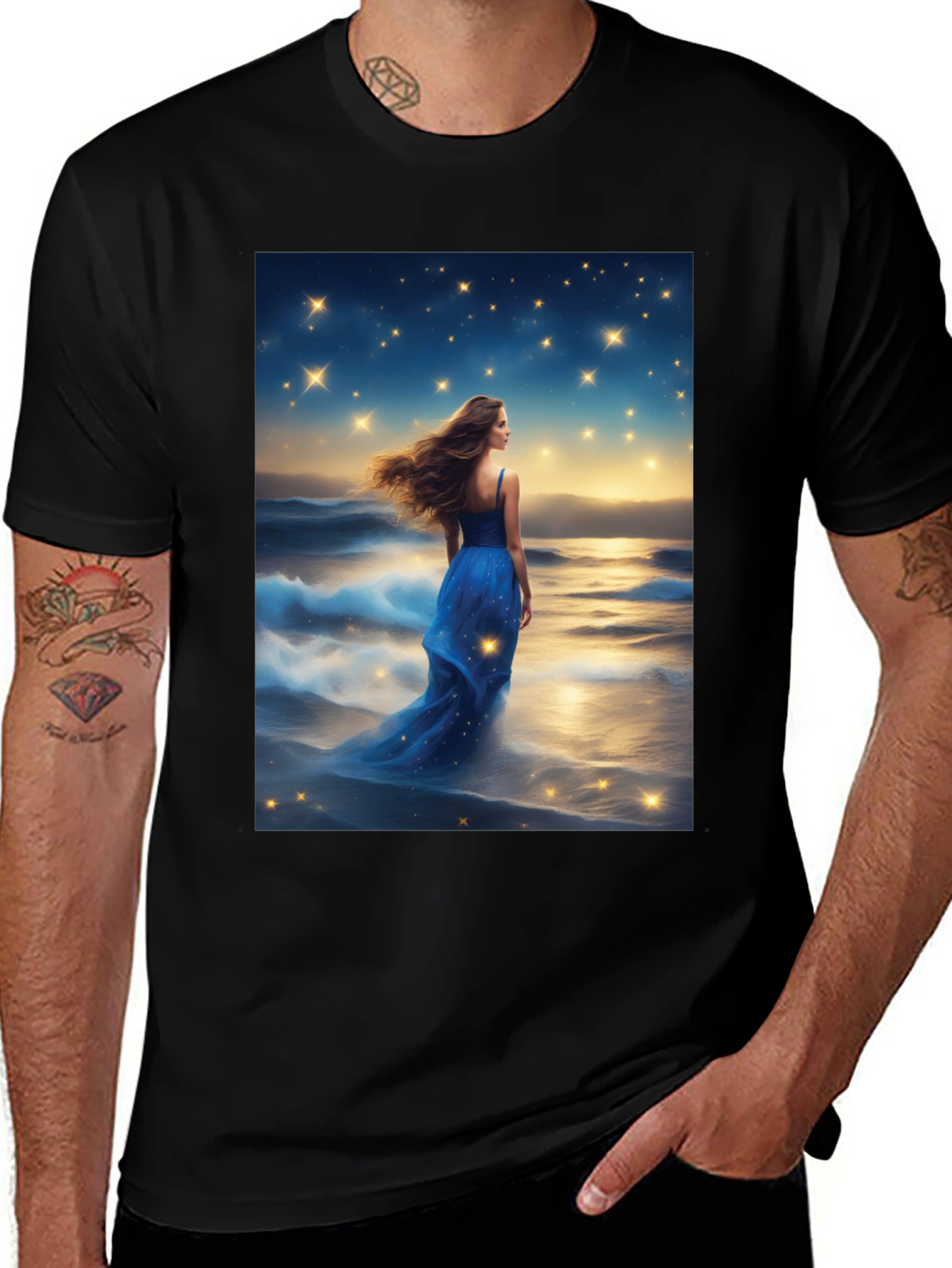 Variant 14 of Starry Dream T-Shirt: Celestial Ocean Design