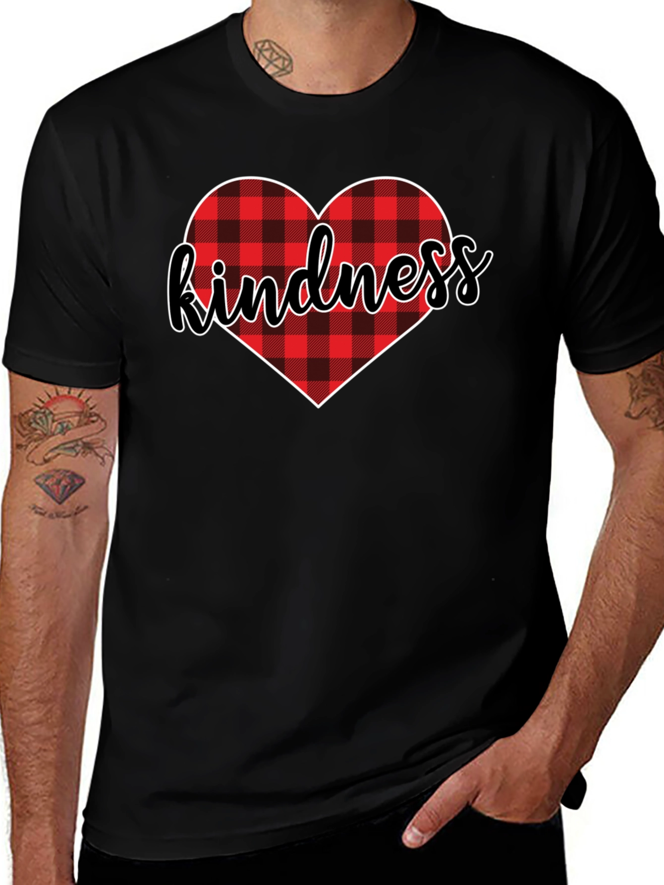 Variant 10 of Kindness Plaid Heart Graphic Tee